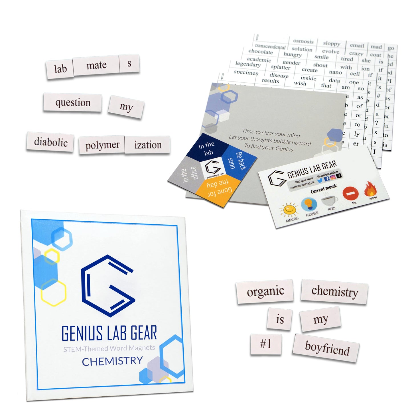 Chemistry Word Magnets Kit - Funny Nerdy Poetry Set for College to PhD & Professional Chemists- Ideal Cool Geek Tech Gifts Office Refrigerator-Magnetic White Board - Perfect for STEM Students & Adults