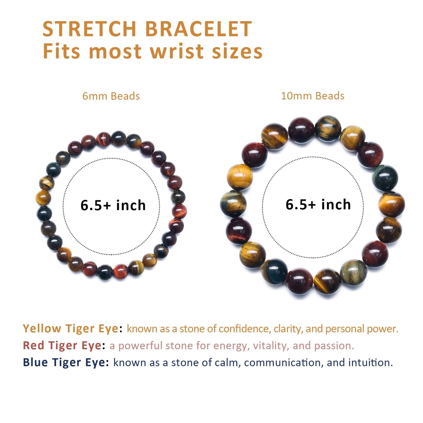Tiger Eye Bracelets for Women Men, Triple Protection Chakra Beaded Bracelet, Relax Anxiety Healing Crystal Jewelry for Balance, Natural Gemstones Bracelets Gifts for Women Birthday (10MM)