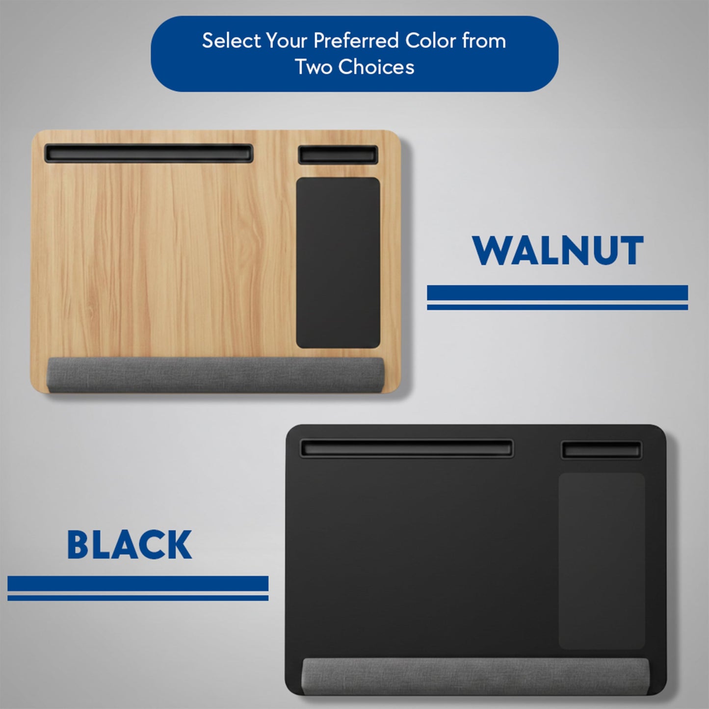 Lap Desk with Soft Cushion – Portable Laptop Desk for Bed, Couch & Home Office, Removable Mouse Pad & Anti-Slip Strip for 17 inch Laptop (Large, Wood and Black) (Black)