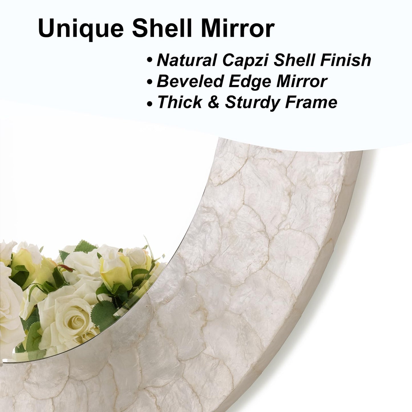 Autdot Capiz Shell Round Mirror, 30'' Coastal Mirror with Natural Capiz Seashell Frame, Decorative Circle Wall Mirrors for Living Room Mantel Bathroom Entryway