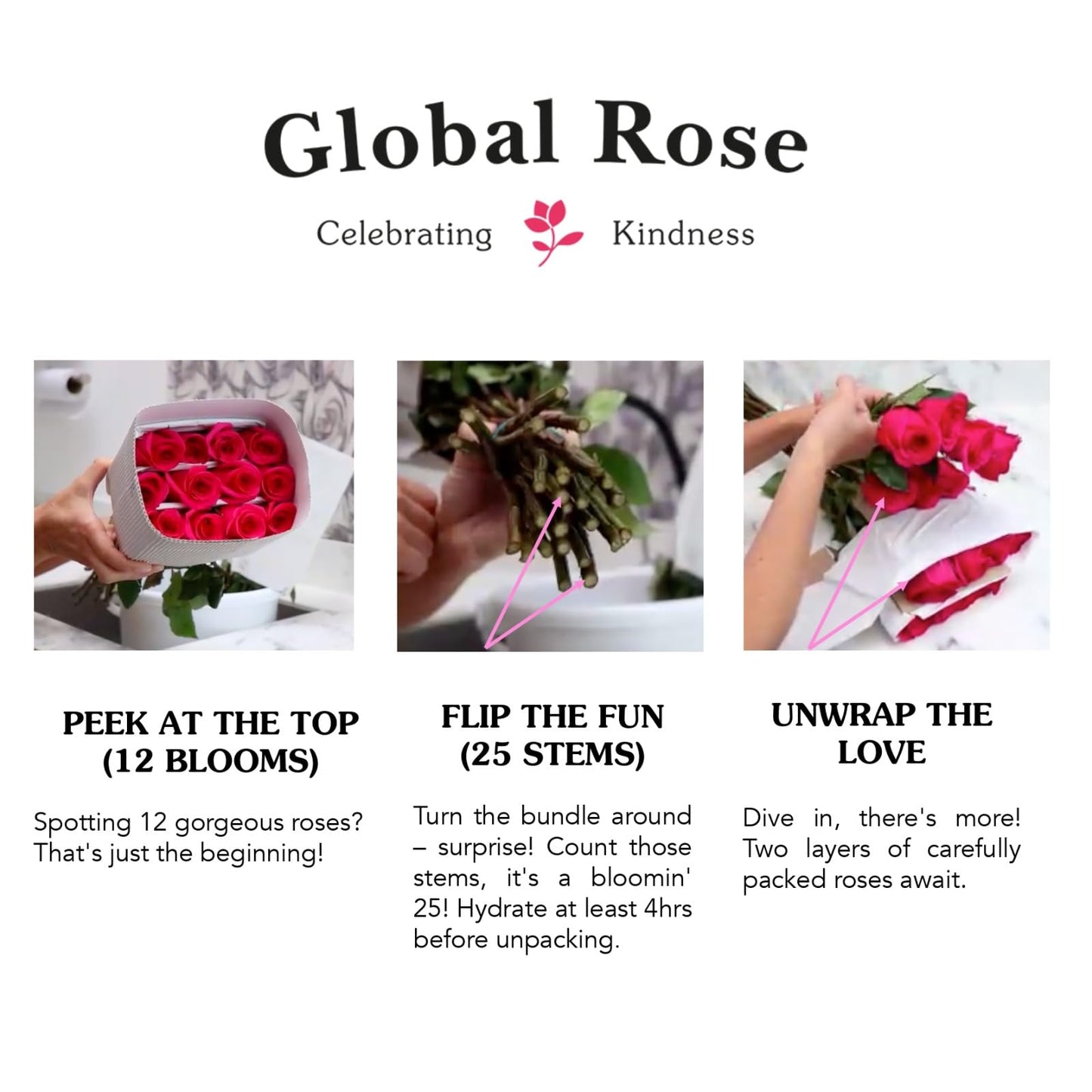 GlobalRose 75 Pink Roses Bouquet - Responsibly Sourced Roses Fresh Flowers - Hand-Picked Flowers Fresh Bouquet for Graduation, Anniversary, Birthday & Special Occasions (3 Bunches of 25 Stems)