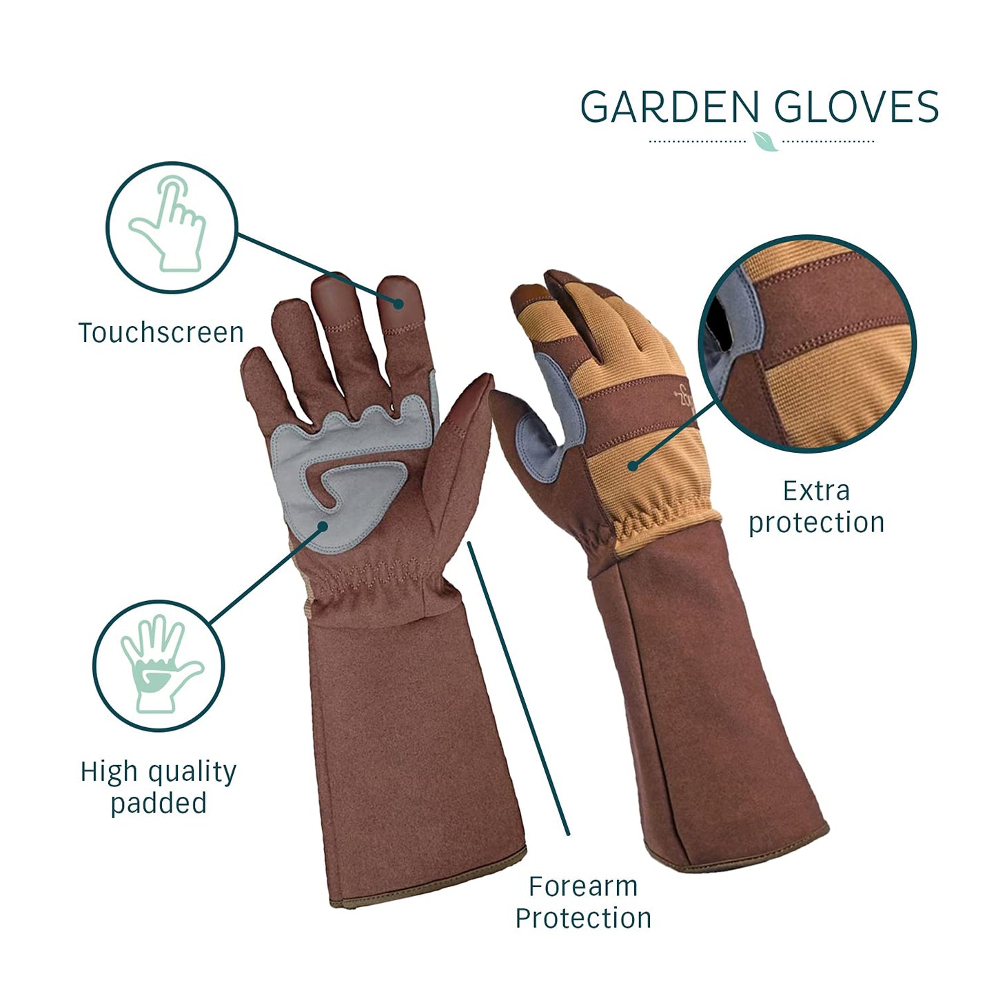 DIGZ 77202 Rose Pruning Thorn-Proof Gardening Gloves with Forearm Protection for Men and Women, Puncture Resistant Work Gloves, Tan/Brown, Medium