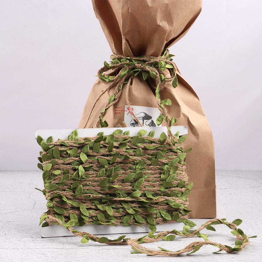 66 Feet Burlap Leaf Ribbon with Artificial Vine Green Leaves, NOGAMOGA Natural Jute Twine for DIY Crafts, Wedding Decoration, Home, Garden Artworks and Craftsneeds