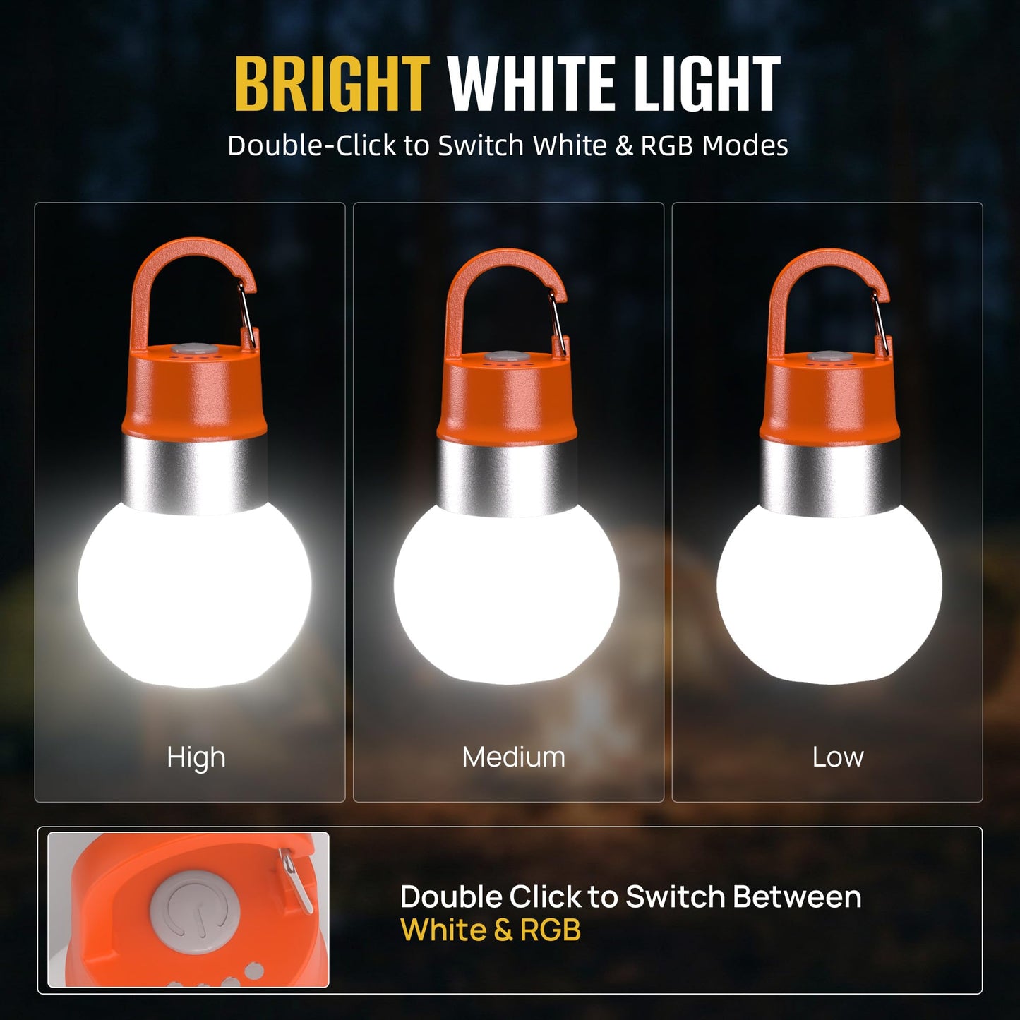 3-Pack Rechargeable LED Camping Lanterns, Mini Tent Light with 10 Modes & Hanging Clip, IPX5 Waterproof Small Outdoor Ambient Lighting for Hiking, Emergency, Fishing (Mixed Colors
