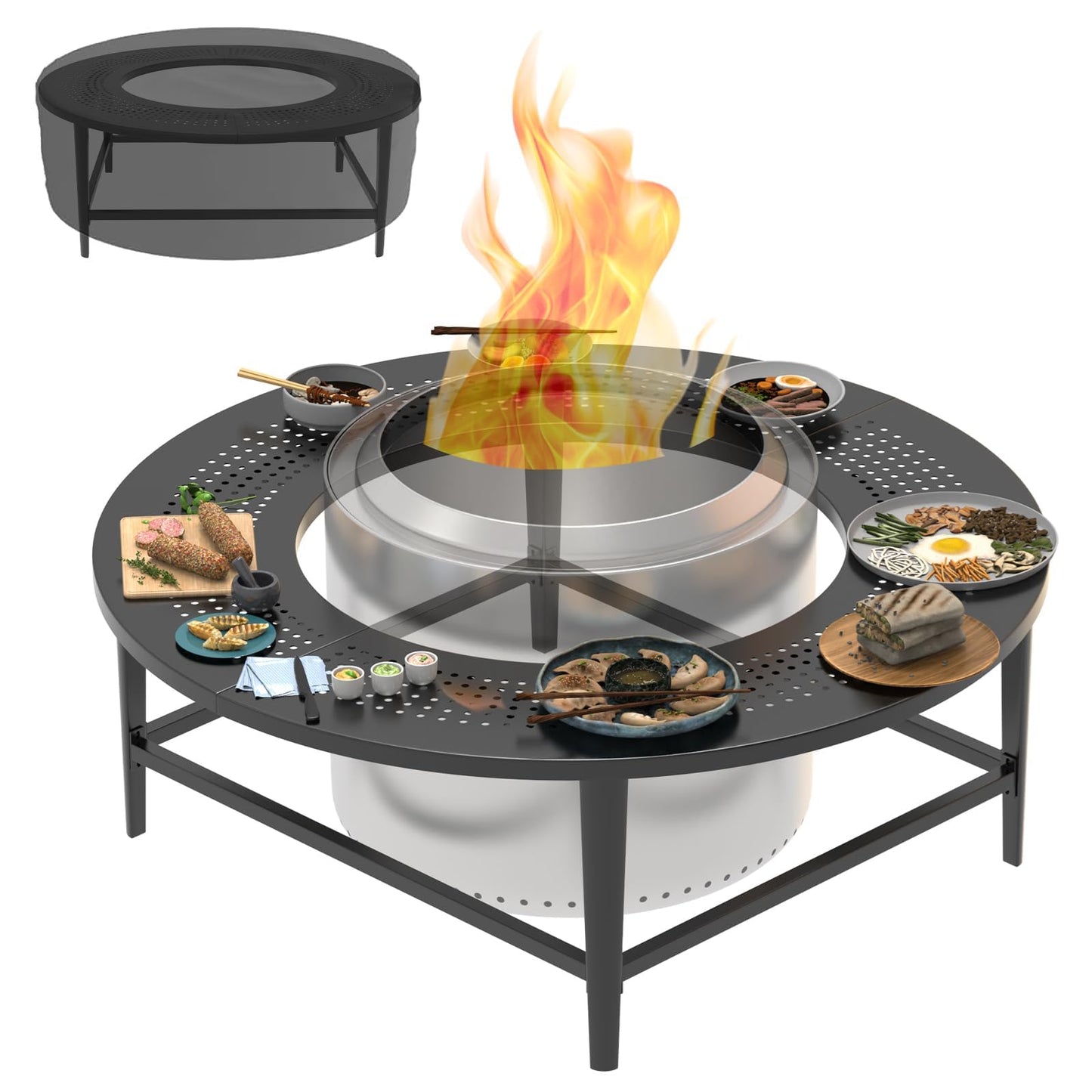 Fire Pit Surround Tabletop for Solo Stove Yukon & Bonfire, Outdoor Smokeless Fire Pit Table for Wood Burning Fire Pits, Powder-Coated Steel Stove Table Surround for Solo Stove