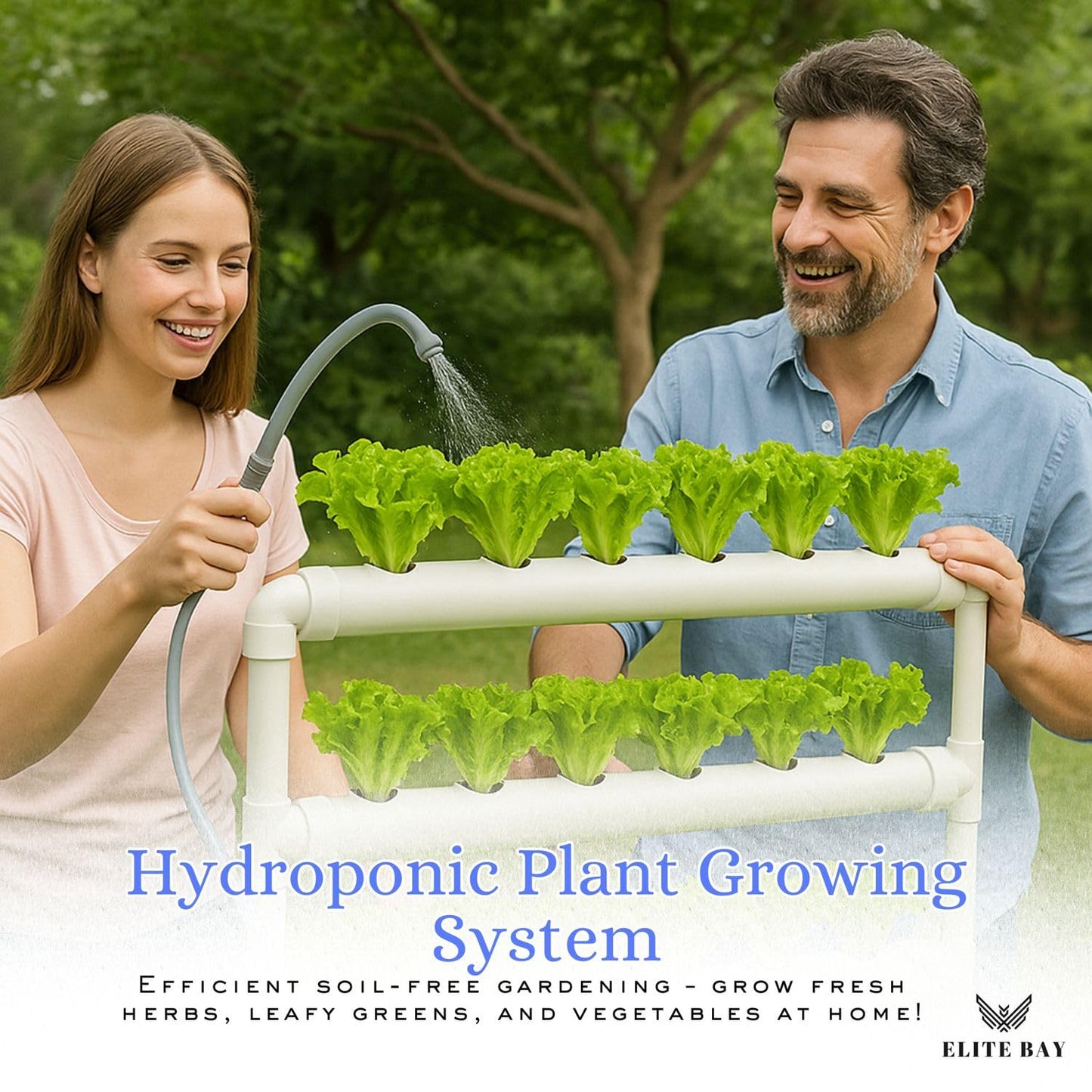 ELITE BAY 36-Pod Hydroponic Plant Growing System – PVC Vertical Soilless Indoor/Outdoor Garden Kit | White Tower with 36 Baskets, Sponges, AU/US Plug & Soft Tube | Ideal for Home Gardening