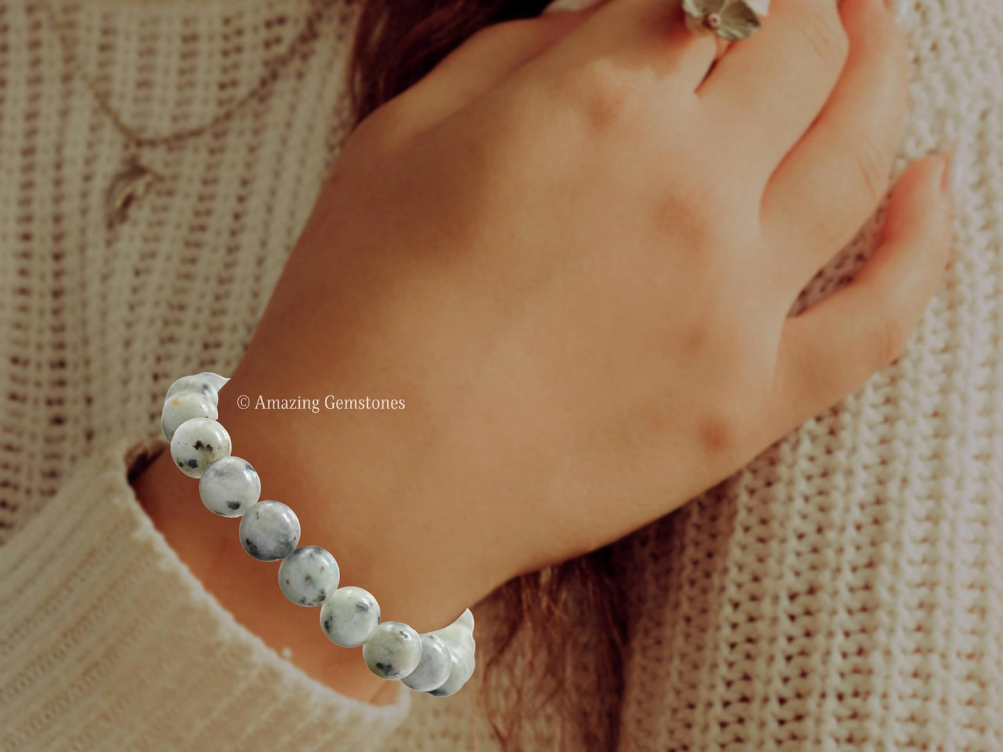 Amazing Gemstone Crystal Bracelet for Women Men's Gifts - Protection Healing Crystal Bracelet - 8mm Gemstone Beaded Stretchable Bracelet Pulseras Para Hombres Mujer Stocking Stuffers Mothers Day Gift (Kiwi Jasper)