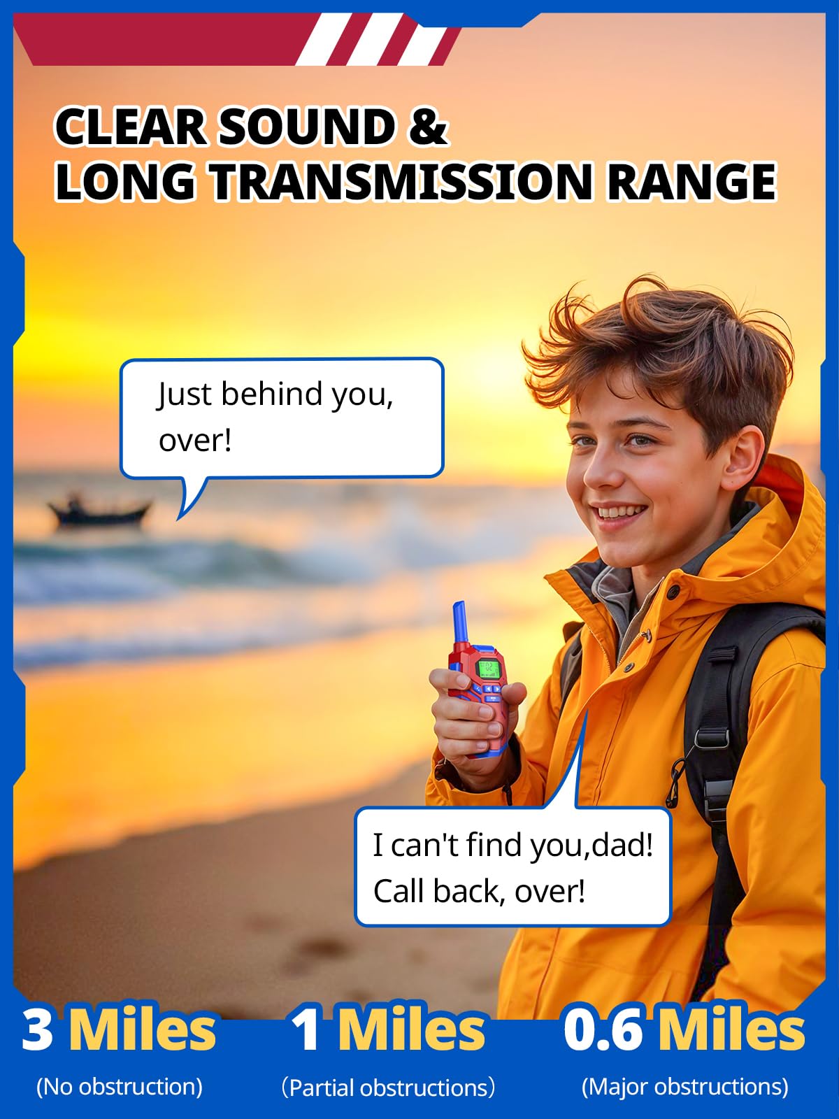 Inspireyes Walkie Talkies for Kids Rechargeable,Long Range 2 Way Radio, Outdoor Camping Games Party Toys for 3 4 5 8-12 Year Old Boys Birthday Xmas Gift for Kids, 3 Pack