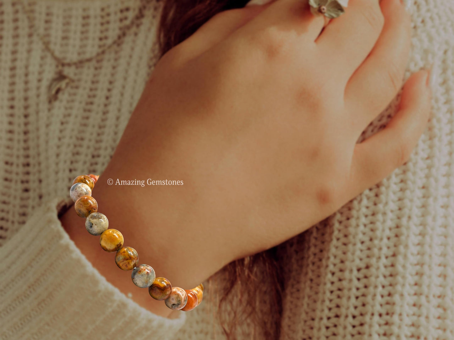 Amazing Gemstone Crystal Bracelet for Women Men's Gifts - Protection Healing Crystal Bracelet - 8mm Gemstone Beaded Stretchable Bracelet Pulseras Para Hombres Mujer Stocking Stuffers Mothers Day Gift (Crazy Lace Agate)