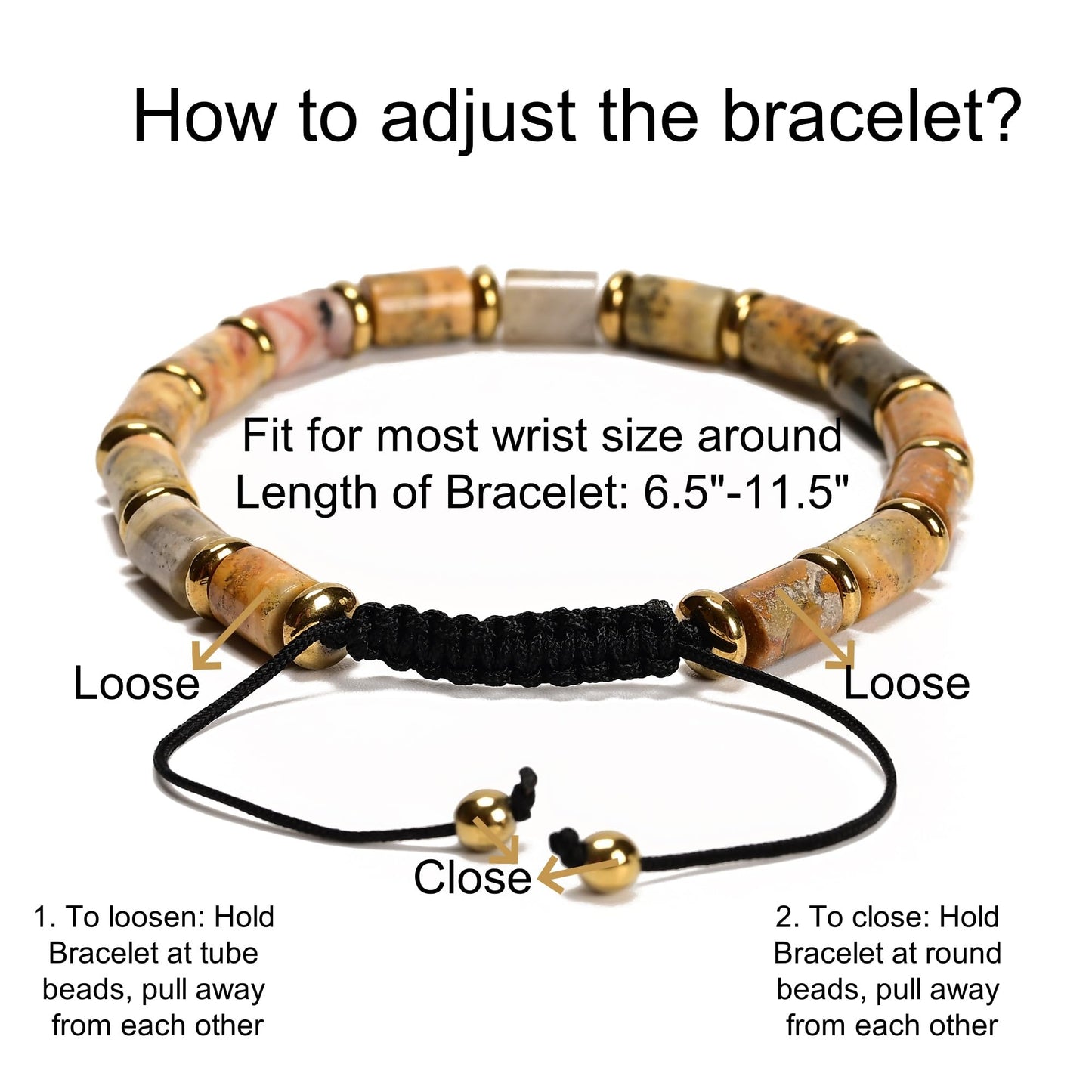 Land Long 2Pcs 6x8mm Tube Natural Yellow Crazy Agate Adjustable Bracelet - Healing Stone Unisex Chakra Energy Holiday Spiritual Gift for Yoga Meditation