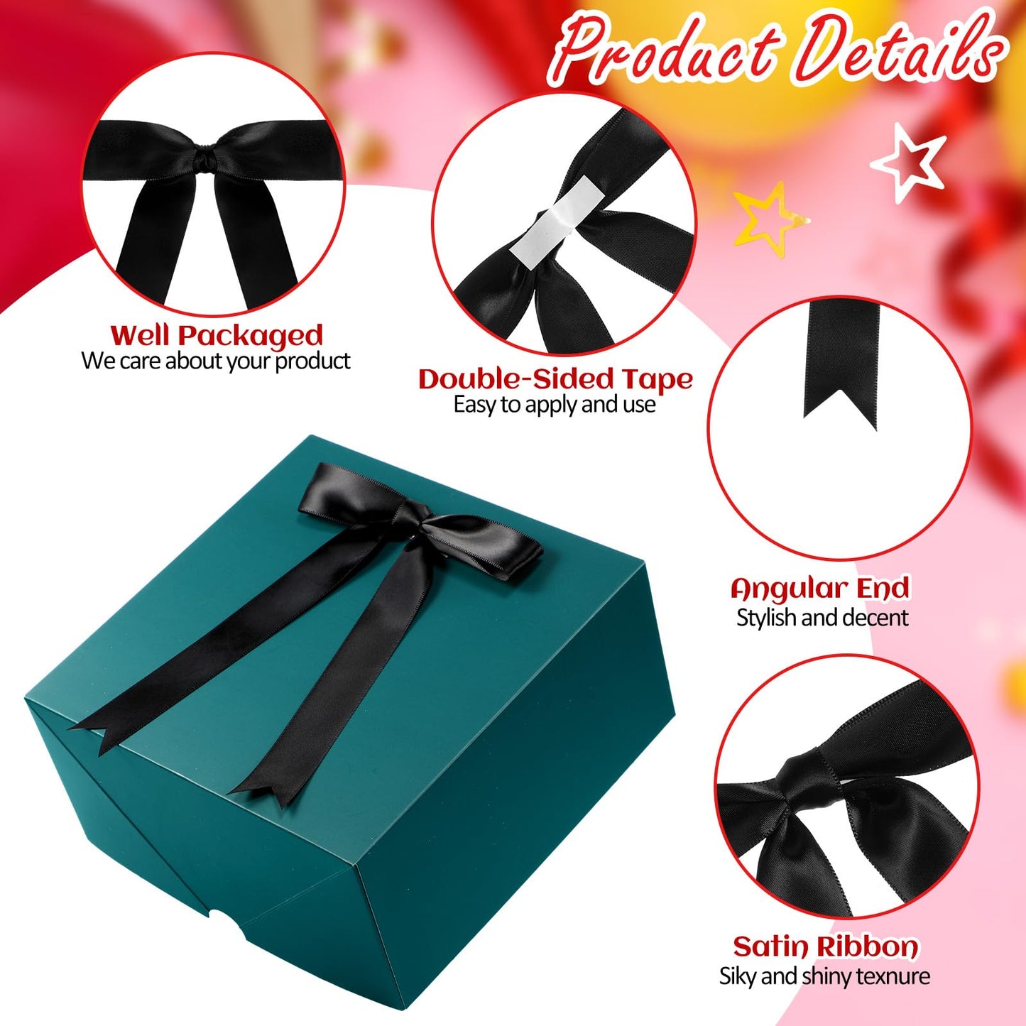 Riceshoot 24 Pcs Satin Ribbon Bows 5x7'' Self Adhesive Stick on Premade Satin Bows with Double Sided Tape for Gift Wrapping DIY Crafts Decor Wedding Bridal Birthday Balloons(Black)