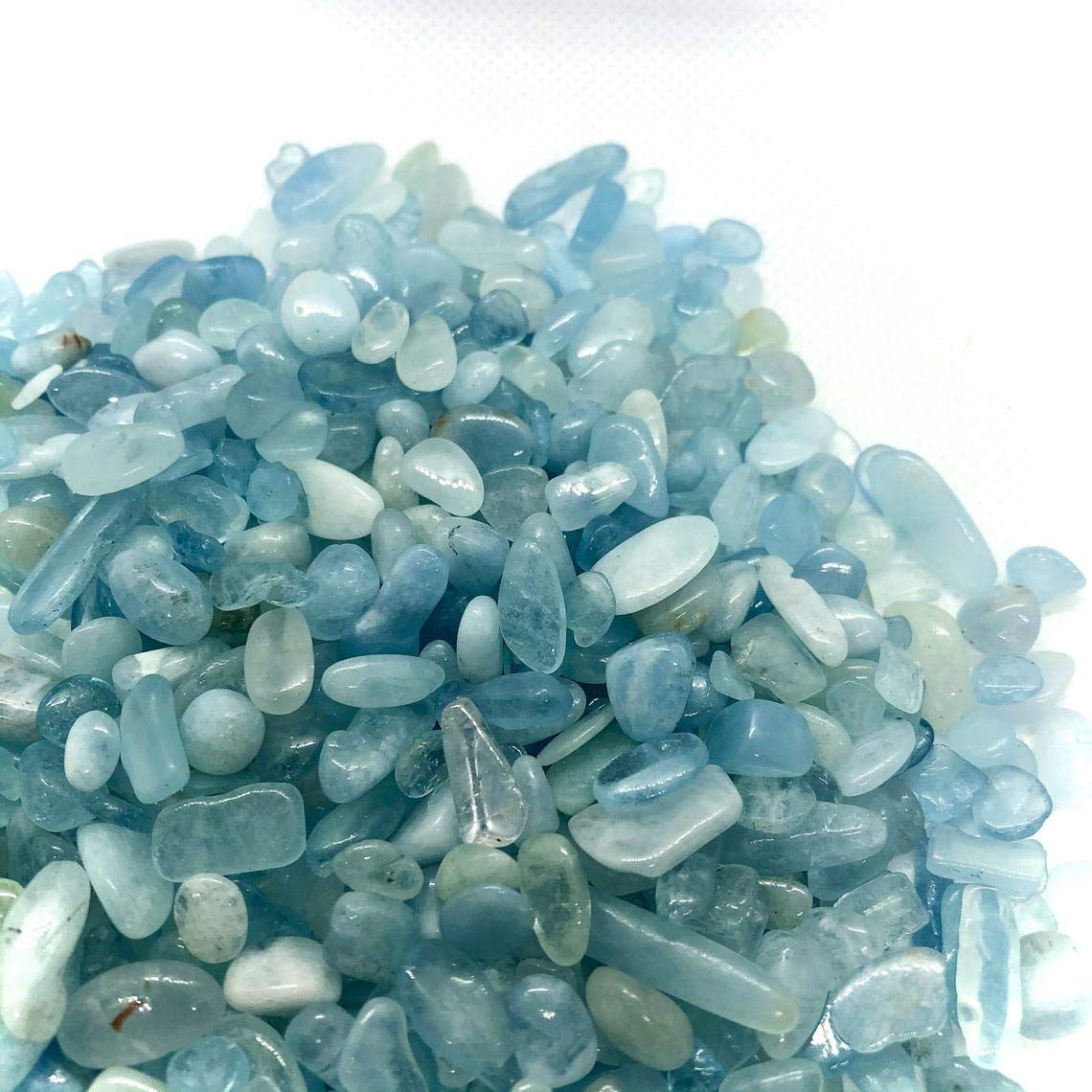 IMALY Aquamarine Tumbled Chips Stone Polished Crushed Healing Crystal Quartz Pieces Irregular Shaped Stones for Home Decorative Stones Vases Plants Succulents 0.5lb