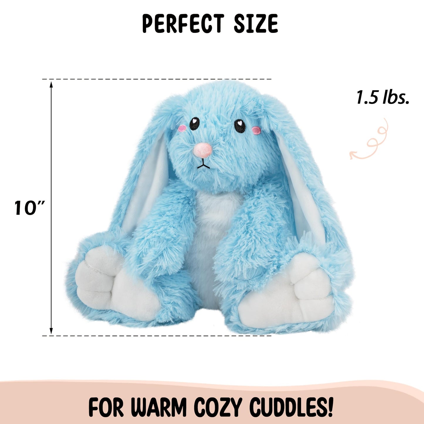 Bunny Microwavable Stuffed Animal – 1.5 lb Unscented Heating Pad Plush, Soft Cozy Bunny Toy for Relaxation and Comfort, Gift for Women, Girls, Adults & Kids by Happy Fuel, Blue