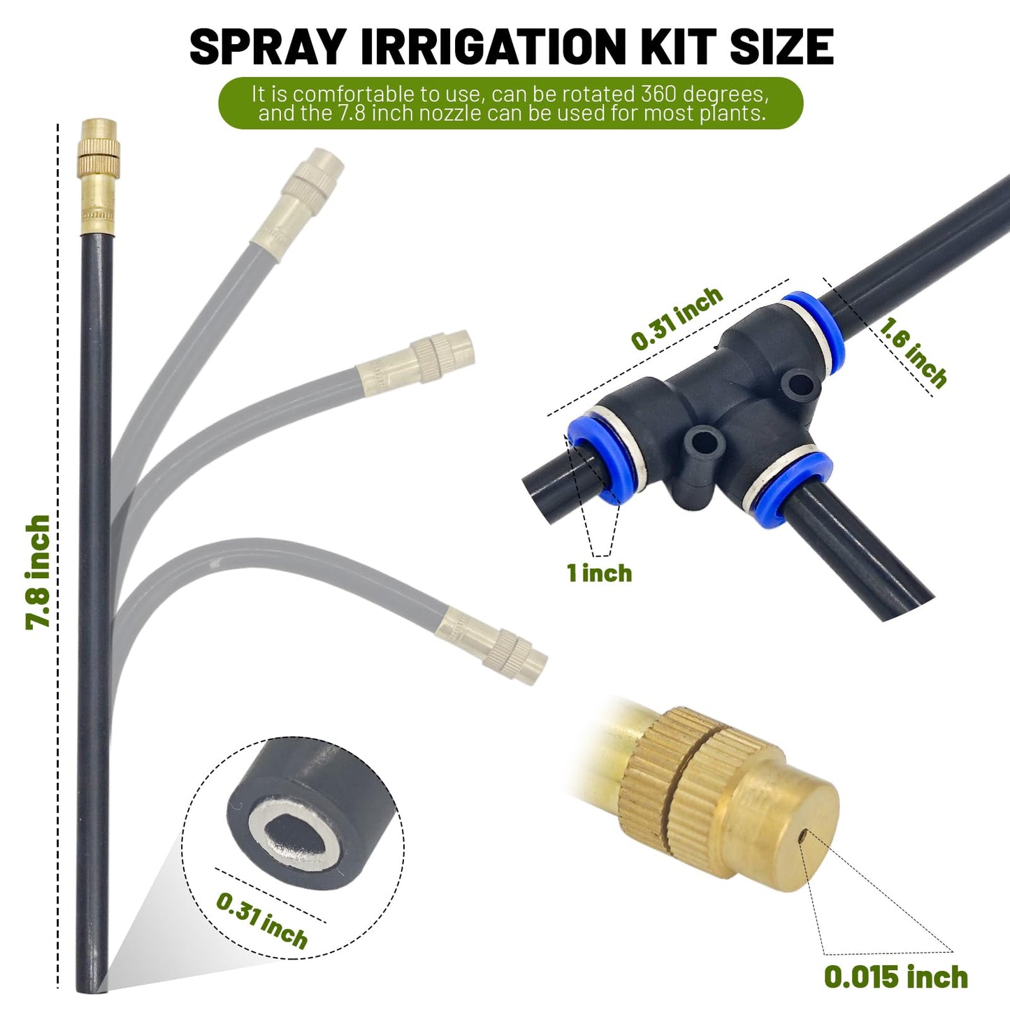 Thiswing 360° Adjustable Drip Irrigation System - 50 FT Garden Watering System with 16 Nozzles, Raised Bed Sprinkler Irrigation System, Garden Mister for Yard, Lawn, Plants, 5/16" Tubing