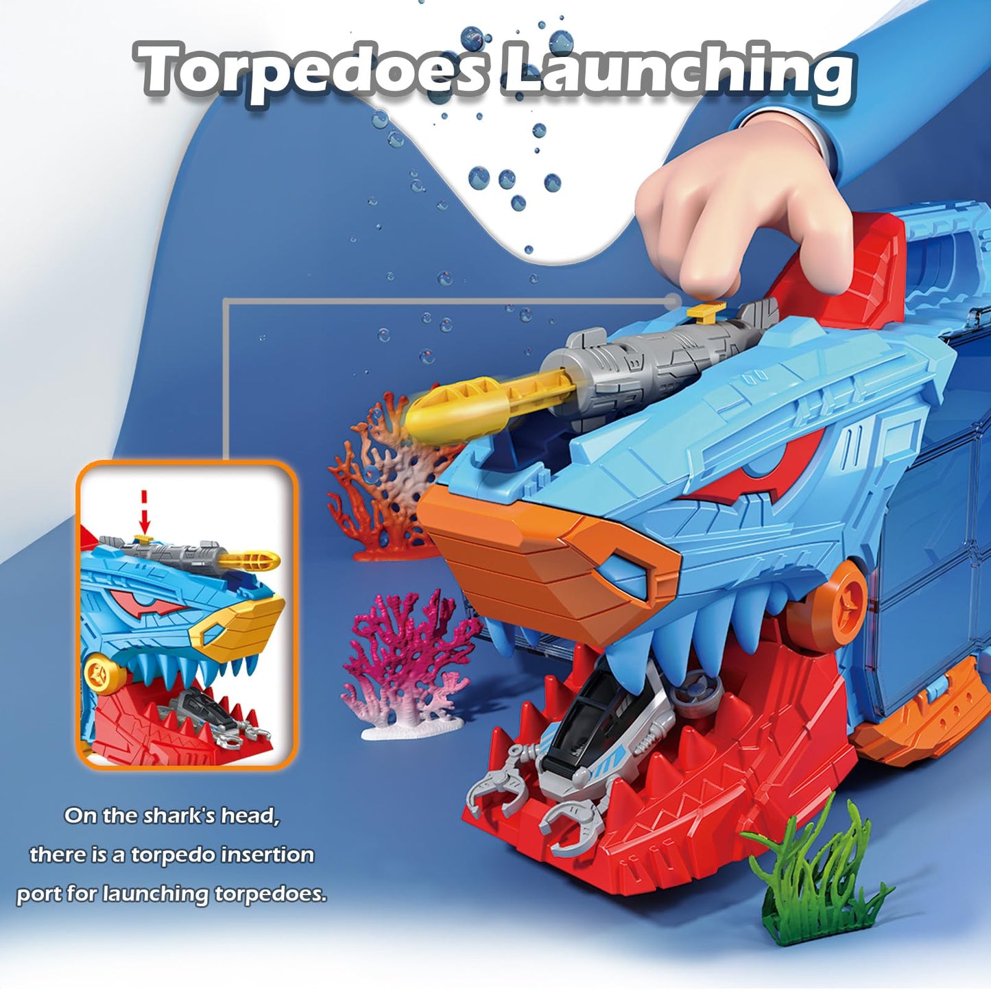 Frontoytall Shark Toy & Deep Sea Creatures Ocean Animal Toys with Truck Cars, 18 Piece Educational Playset for Kids Ages 3+ Years Old, Indoor & Outdoor Play, Preschool Learning Bath for Boys Girls