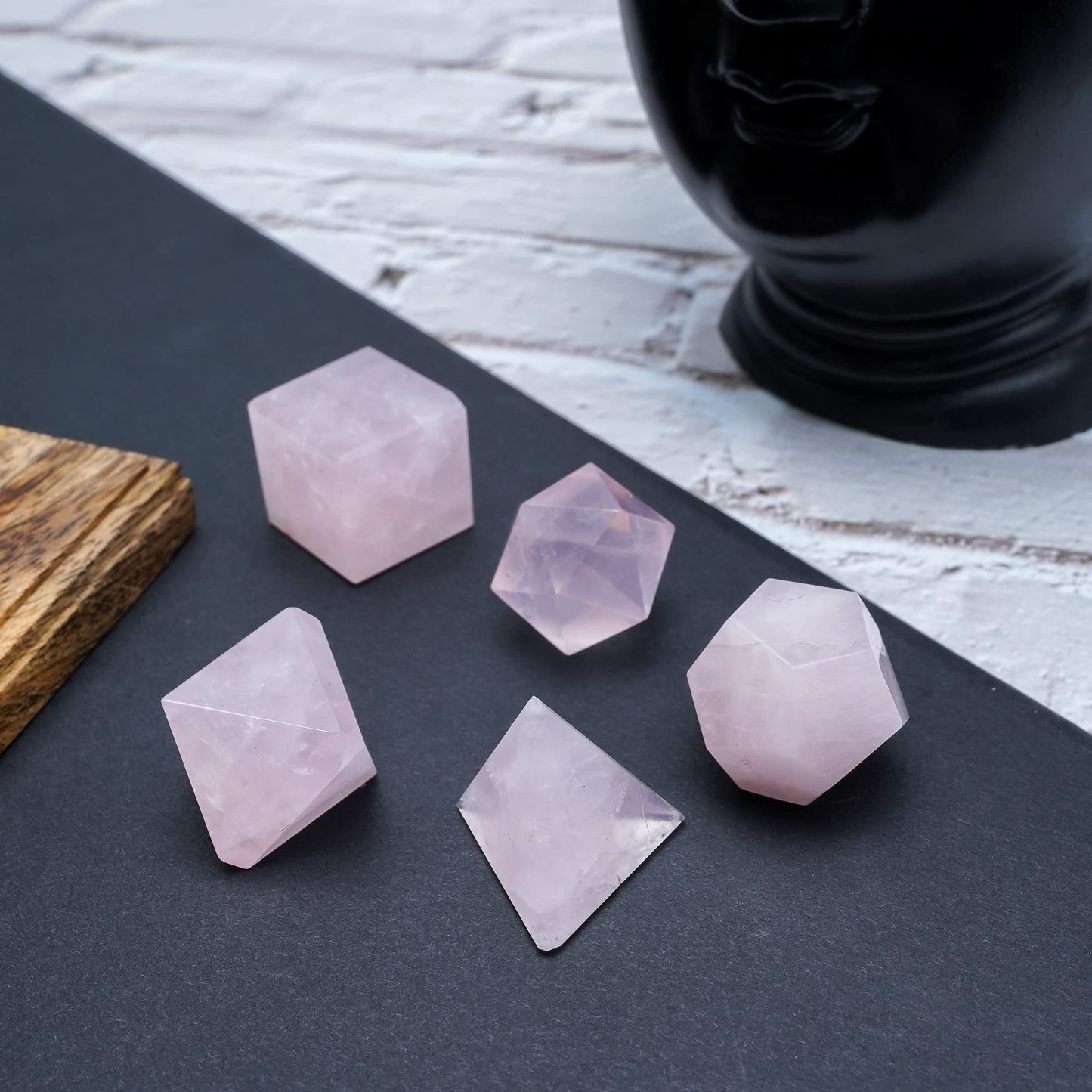 Crocon Rose Quartz 5Pcs Platonic Solids Crystal Geometry Set, Platonic Solids Sacred Geometric Stones for Meditation Reiki Balancing Healing Chakra Stone Cleansing Spiritual Good Luck (15-20mm)