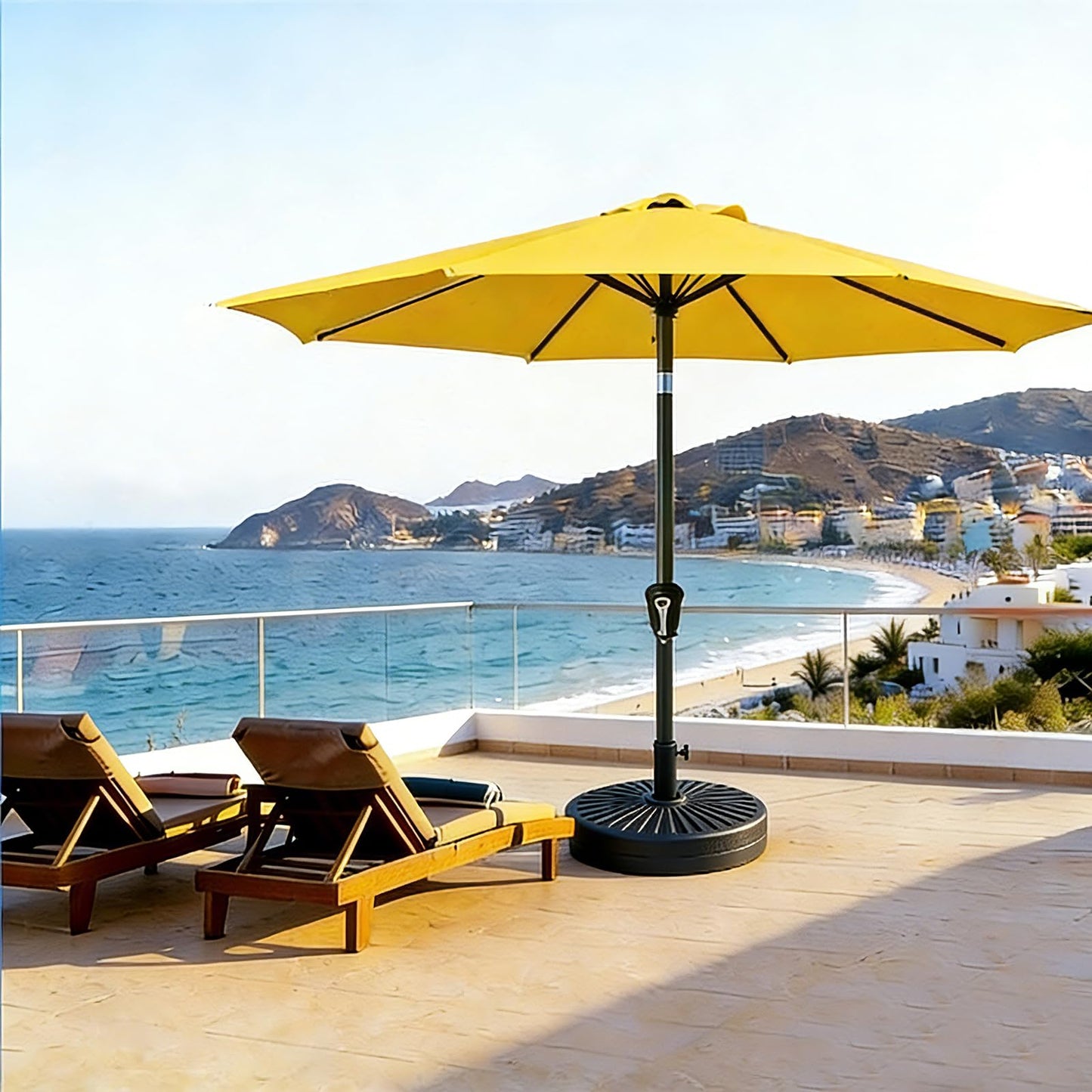 MAKE CHANGES 9FT Patio Umbrella 2 Pack, Set of 2 Outdoor Table Market Umbrella with Push Button Tilt & Crank, 8 Sturdy Ribs Waterproof UV Protection Fade-Resistant for Garden, Deck, Backyard, Pool