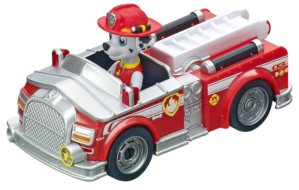 Carrera First PAW Patrol - On The Track Slot Car Race Track - Includes 2 Cars: Chase and Marshall - Battery-Powered Beginner Racing Set for Kids Ages 3 Years and Up