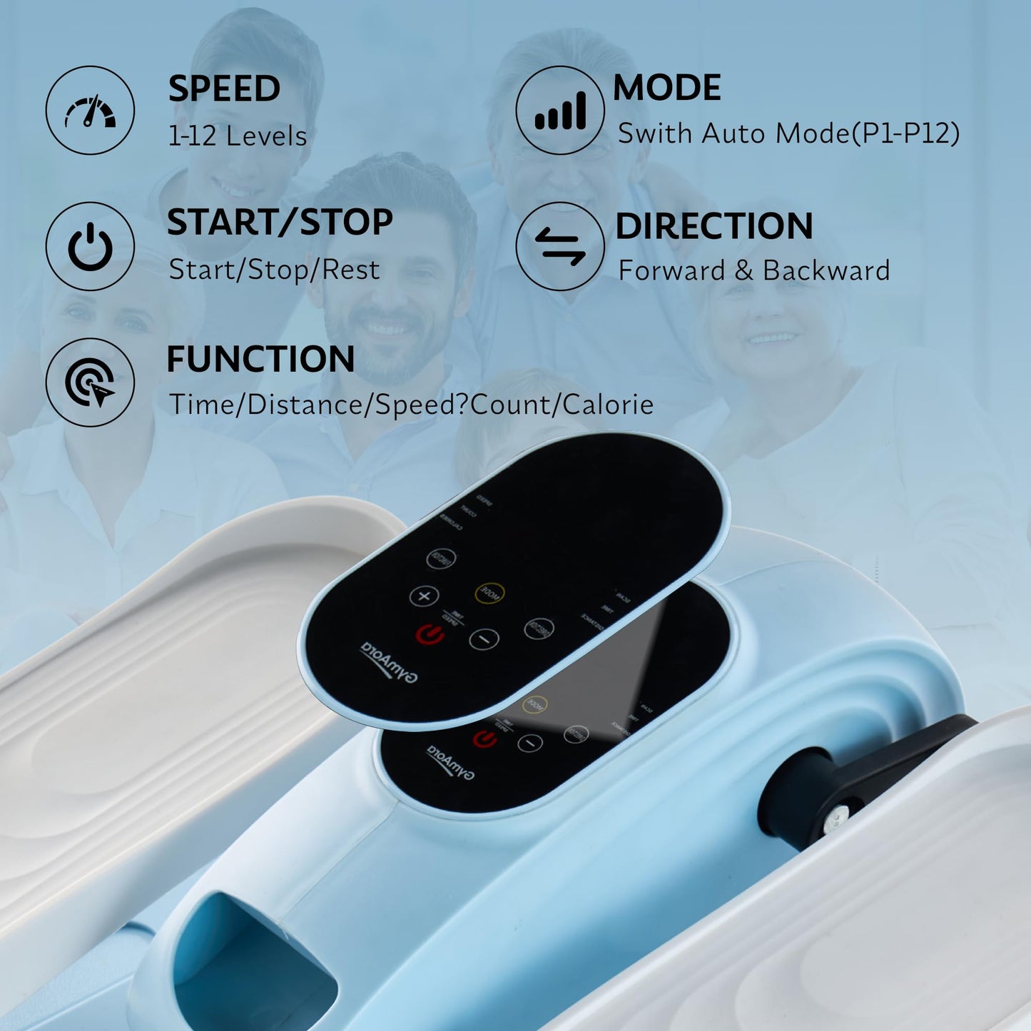 Under Desk Elliptical Exercise Machine, Electric Leg Exerciser with 12 Speeds, Forward & Reverse Modes,Quiet Compact Seated Pedal Stepper Machine with Remote Control for Seniors & Adults (Blue)