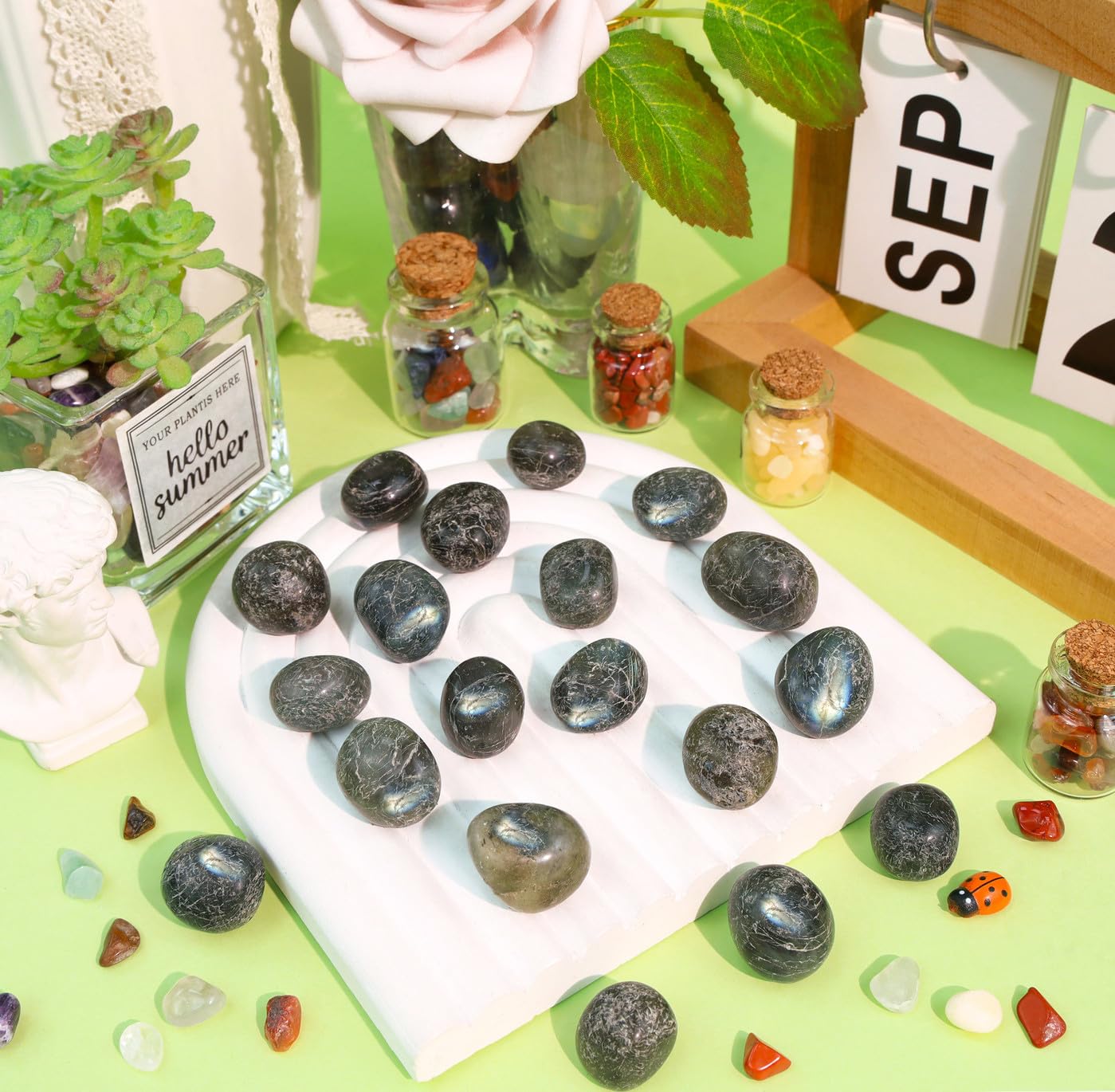 DUQGUHO Labradorite Crystals Healing Crystal Stones Set Natural Crystals Bulk Irregular Tumbled Polished Crystal Stones 0.45 lbs