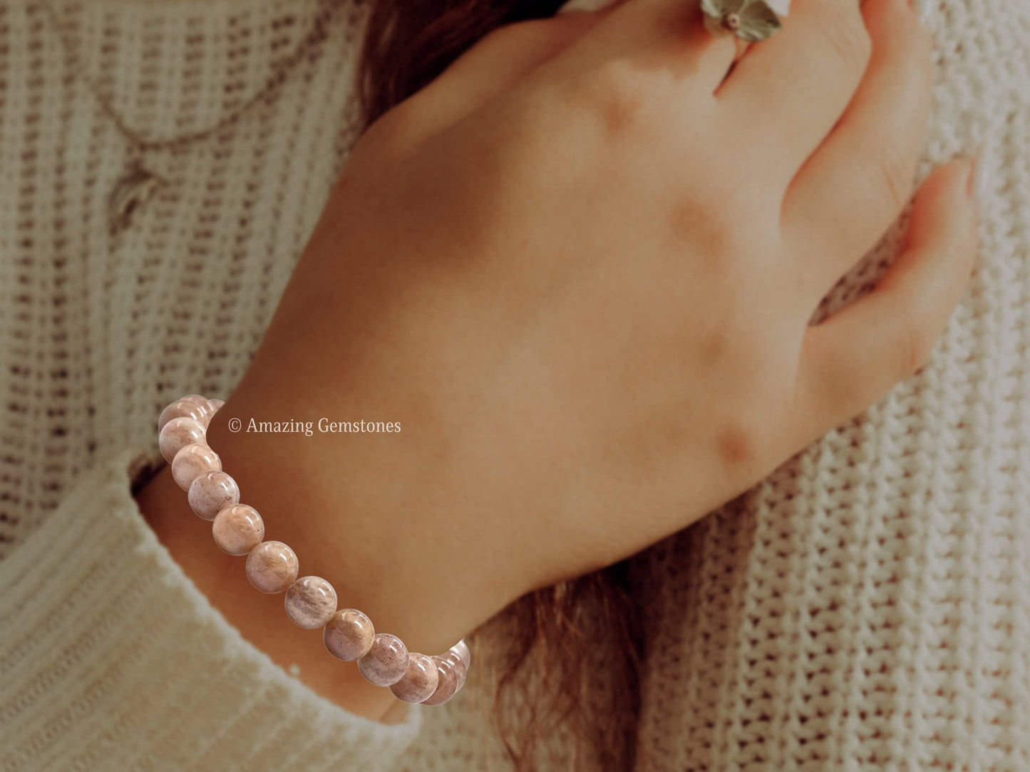 Amazing Gemstone Crystal Bracelet for Women Men's Gifts - Protection Healing Crystal Bracelet - 8mm Gemstone Beaded Stretchable Bracelet Pulseras Para Hombres Mujer Stocking Stuffers Mothers Day Gift (Peach Moonstone)
