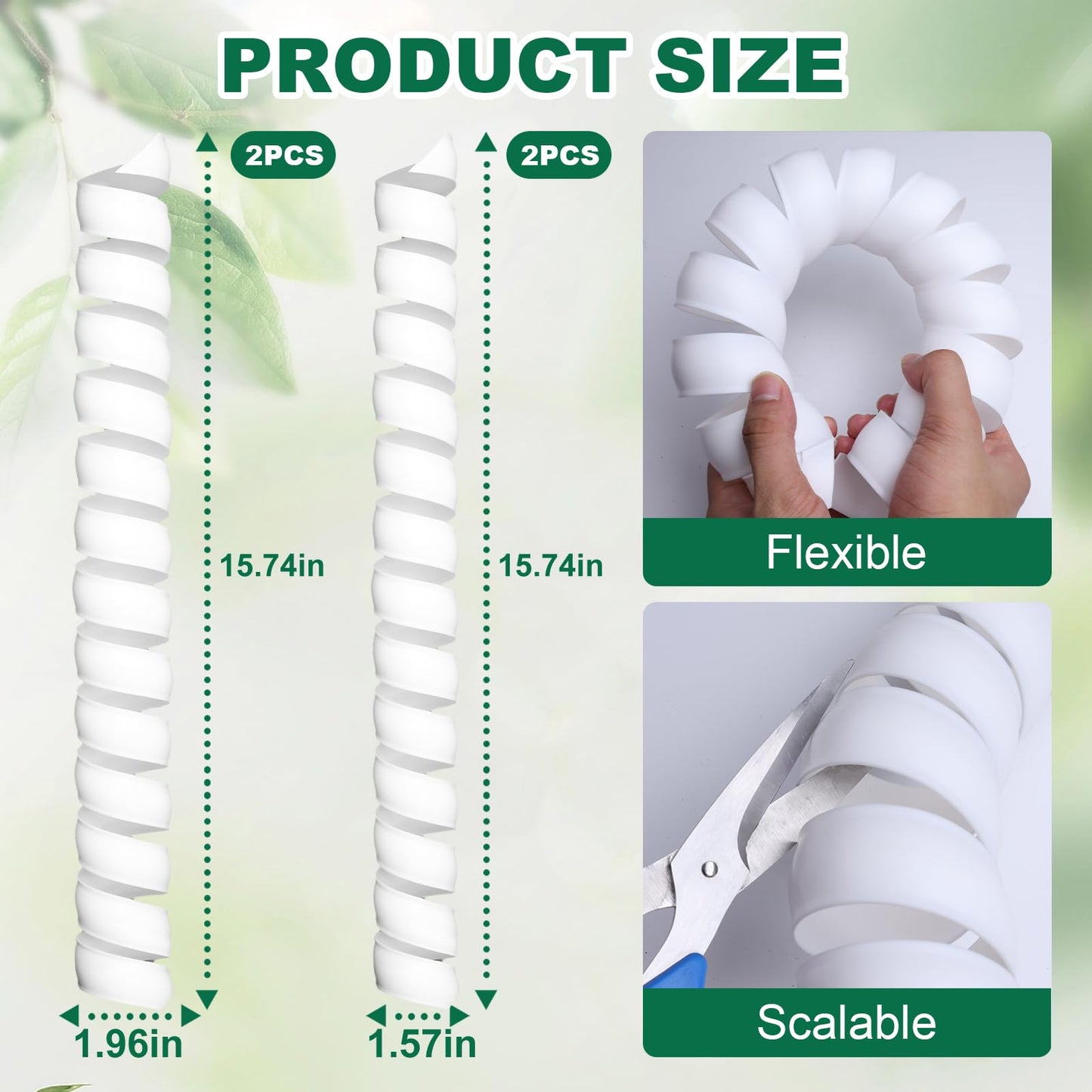 SDLDEER 4PCS Tree Trunk Protector Guard, 2 Size Plastic Spiral Tree Bark Protector Tree Wraps to Protect Bark, Tree Tubes Protect Saplings Plants from Deer, Rabbit, Cats, Rodents, Mowers, Trimmers