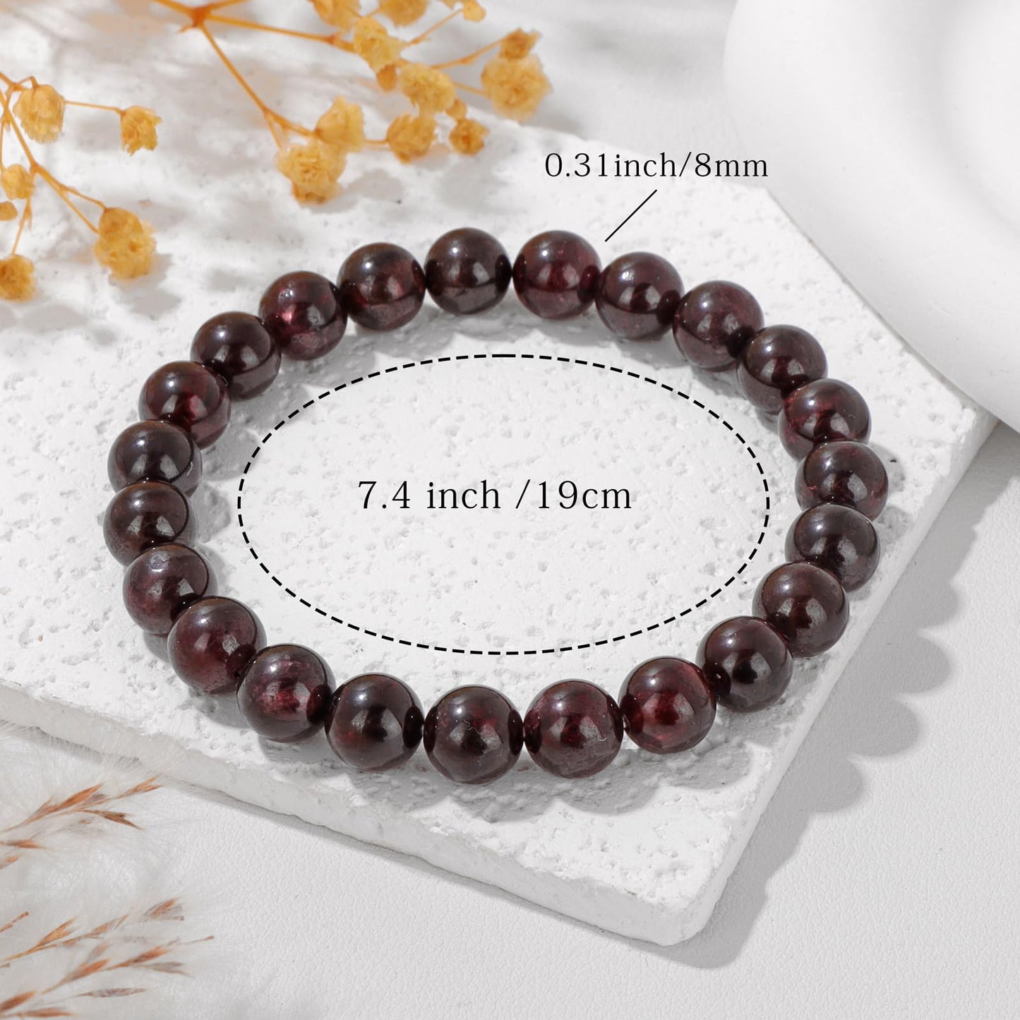 Bolinailo Crystal Beaded Bracelets for Women 8mm Garnet Bead Handmade Gemstone Stretch Elastic Bracelet Natural Stone Crystal Healing Reiki Spiritual Jewelry Gifts