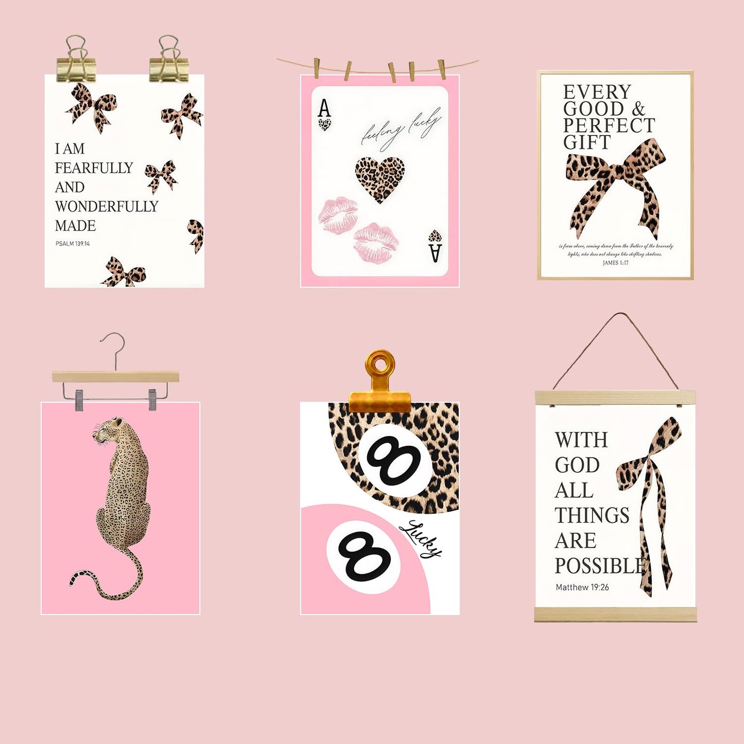 Leopard aesthetic Wall Art Decor Posters Set of 3 , Bow Christian Room Bathroom Bedroom Dorm Wall Art Aesthetic for College Teen Girls Gifts, Bible Verses Bow Wall Decor, 12x16 In Pictures (Unframed)