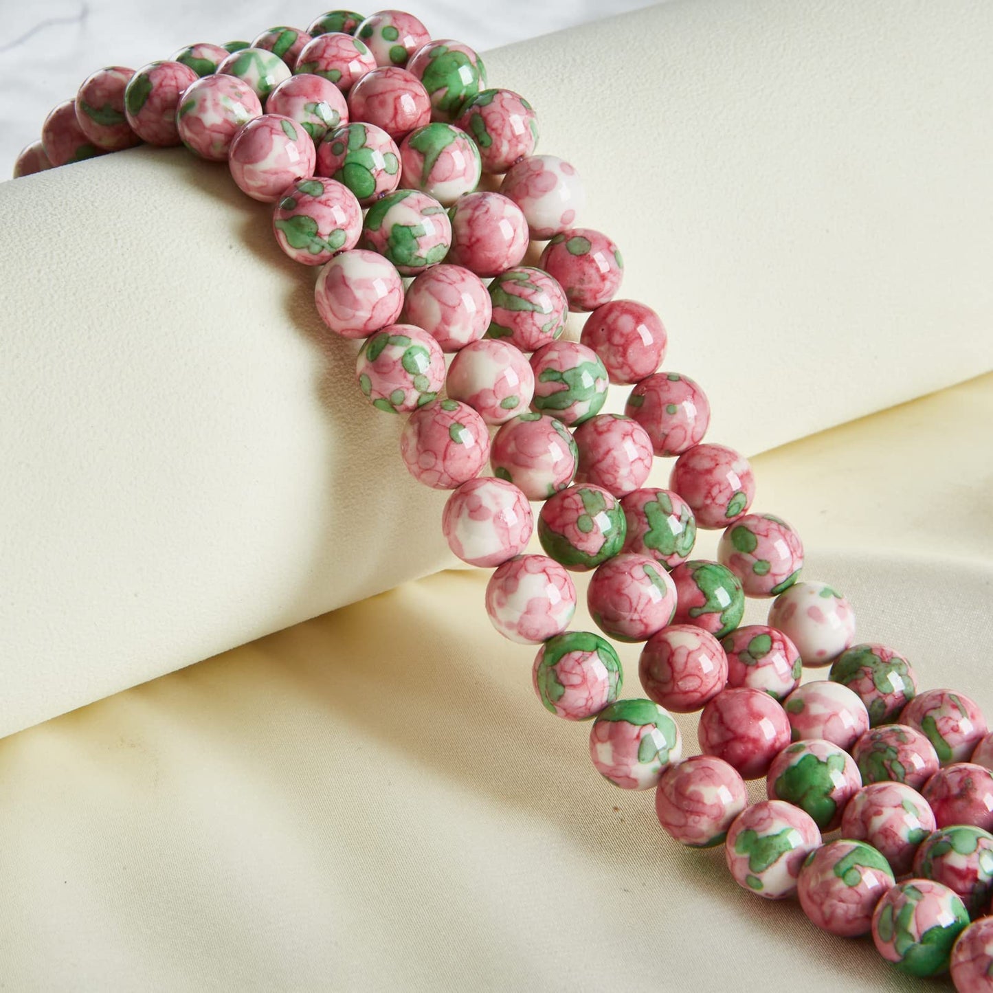 60pcs 6mm Green Red Rain Flower Beads Natural Gemstone Beads Round Loose Beads for Jewelry Making