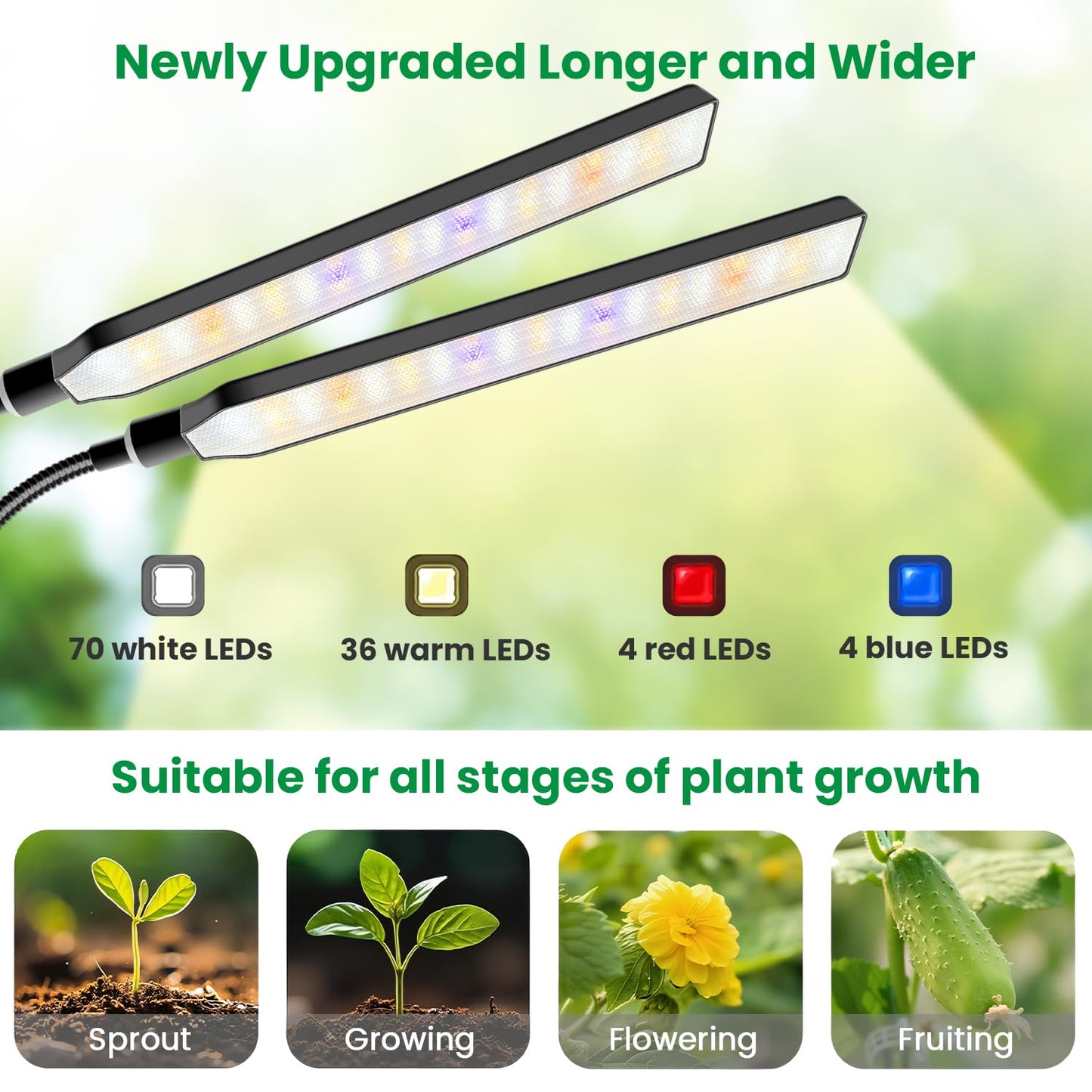 Aumtrly Grow Light Clip on 2 Pack, 228 LED Full Spectrum Plant Lights for Indoor Growing, 2 Head Black Arm Grow Lamp with Gooseneck, 6/12/16H Timer, 5 Dimming, 3 Light Mode