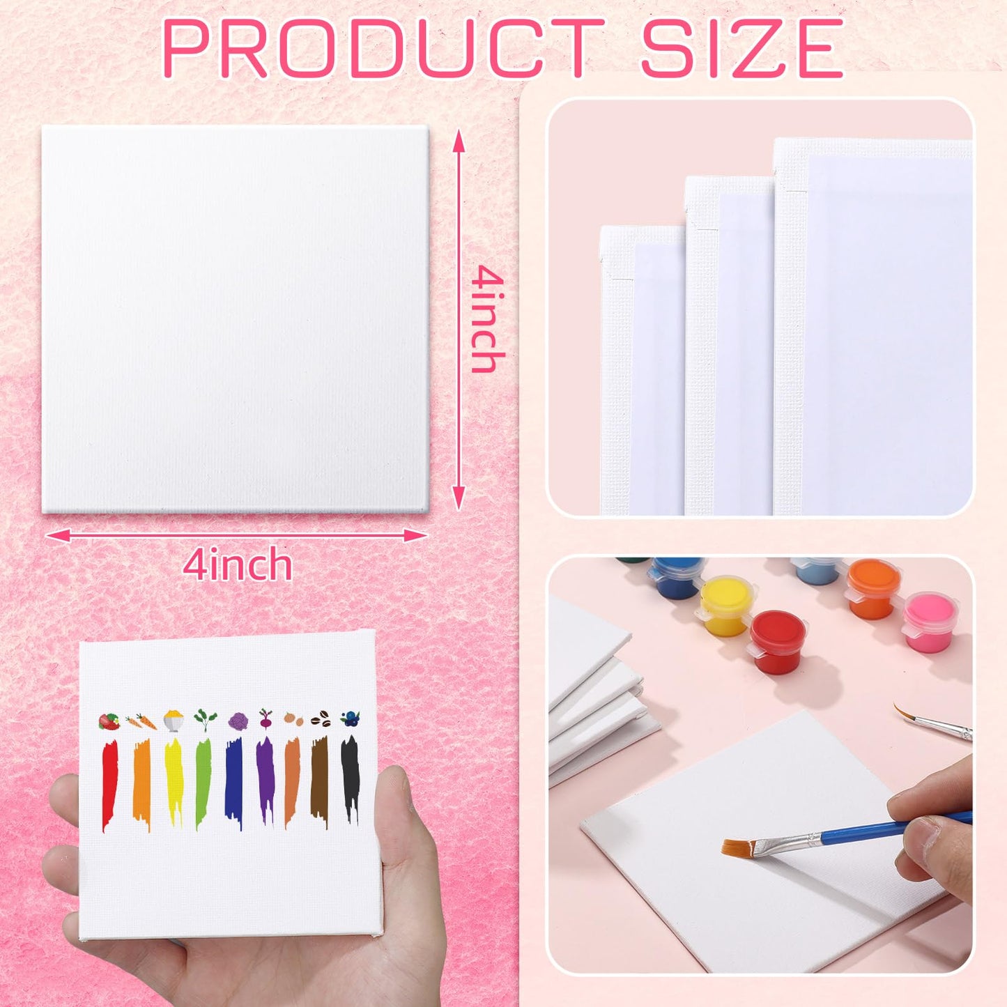 Moinchore 100 Pcs Mini Painting Canvas Panels Art Painting Canvases Panels Cotton Blank White Small Canvas Acid Free Boards for Watercolor Acrylic Oil Paint(4 x 4 Inch)