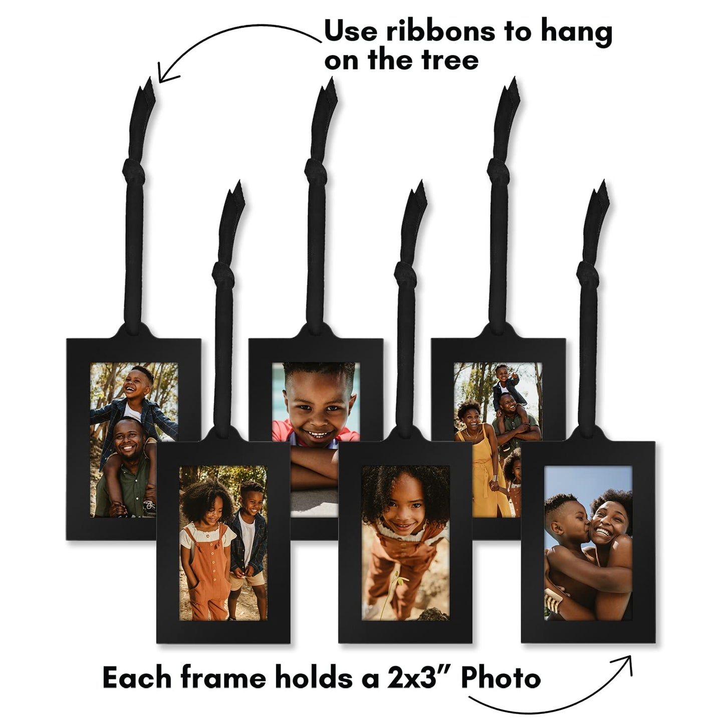 Americanflat Family Tree Picture Frame - Includes 6 Hanging 2x3 Picture Frames - Adjustable Ribbon Tassels - Ideal as Mother’s Day Gifts, Christmas Decor - Black and Bronze - Gifts for Mom