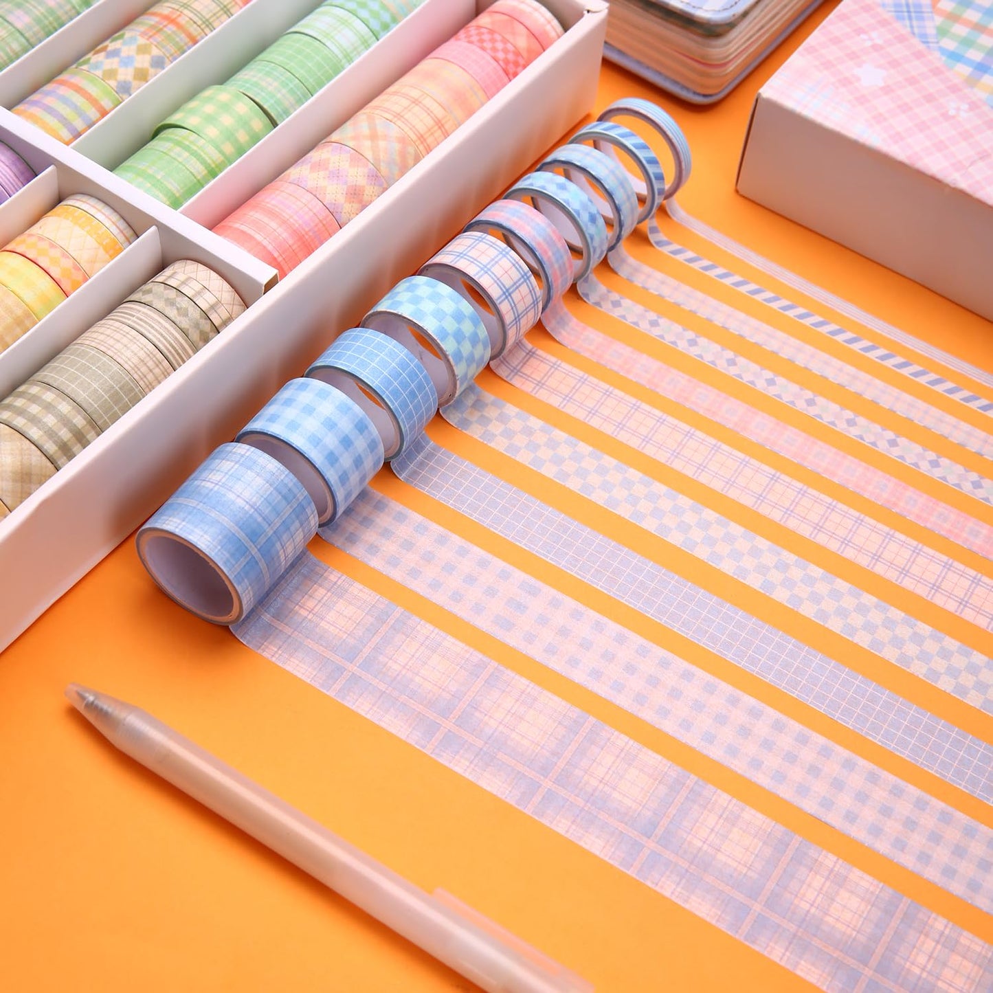GINCEVHY Lattice Washi Tape Set, 100 Rolls Masking Tape, 5/8/10/15/20/30mm Wide 6.56ft Long/Roll Aesthetic Decorative Tape, Scrapbooking Bullet Journal Supplies, Gifts for Girls Boys