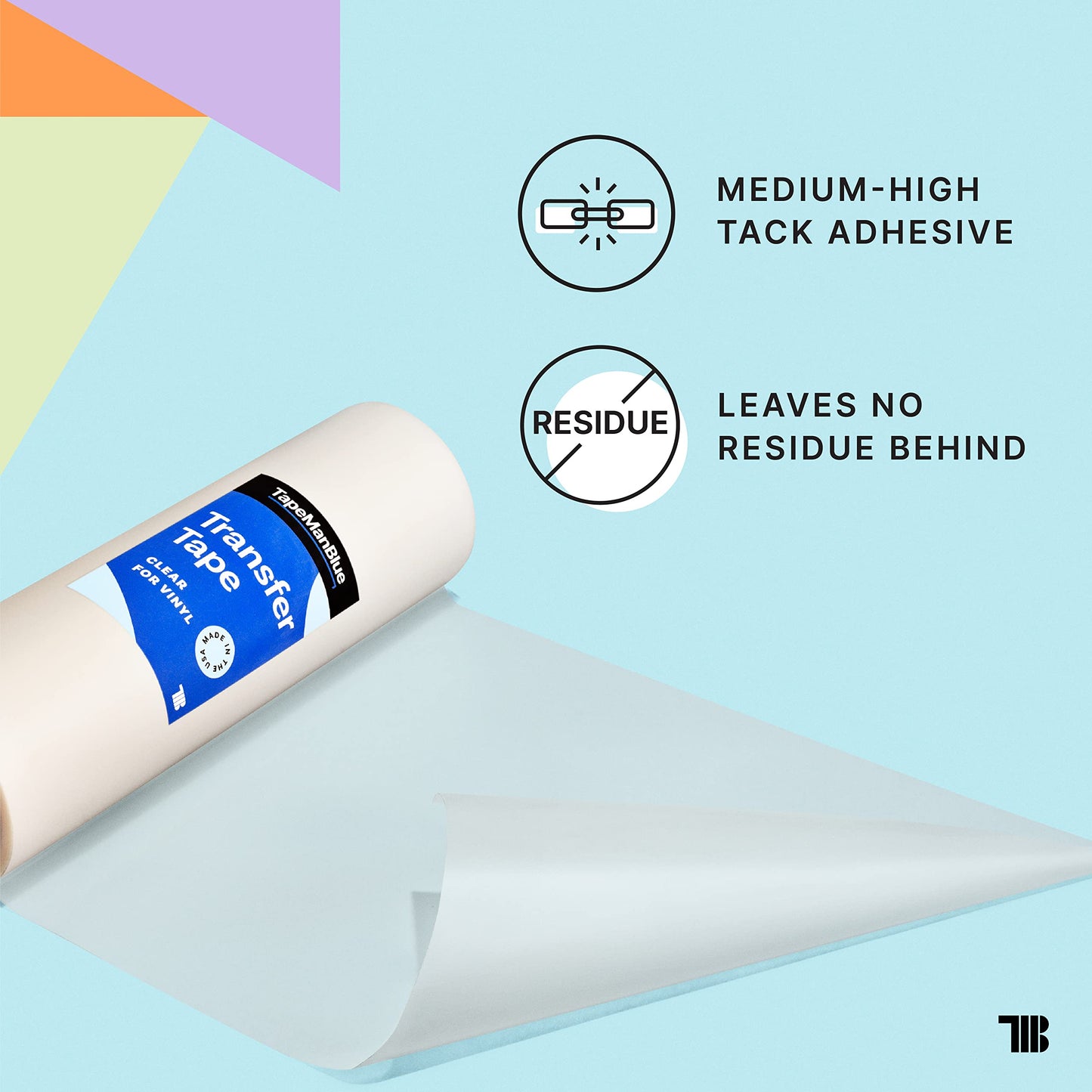 TapeManBlue 24" x 300' Roll of Clear Transfer Tape for Vinyl, Made in America, Premium-Grade Vinyl Transfer Tape with Medium-High Tack Adhesive for Applying Decals, Letters, and Graphics