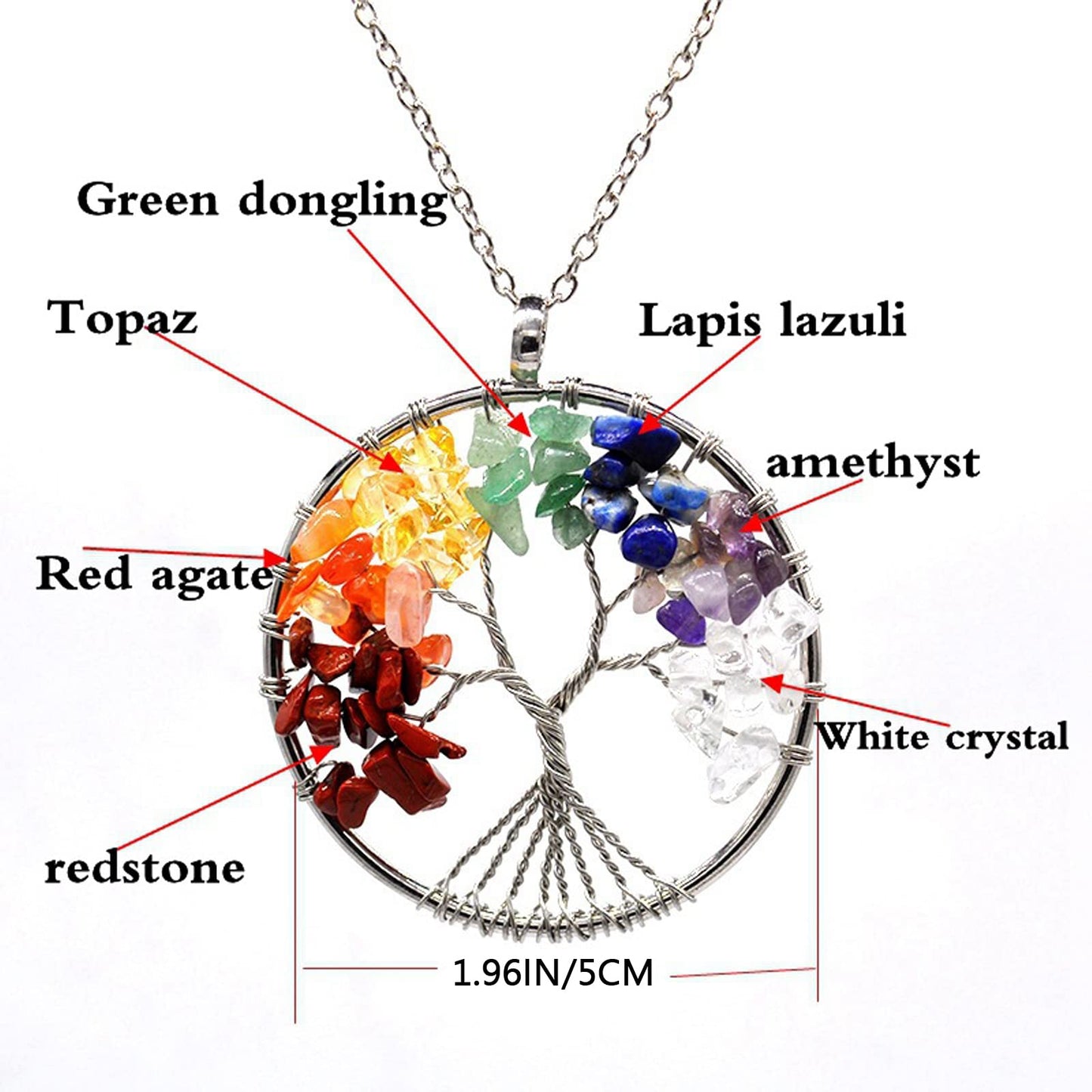 KMYA Healing Crystals Tree of Life Necklace, 7 Chakra Rainbow Jewelry Set, Anxiety Relief Bracelet, Crystal Stones for Chakra Repair