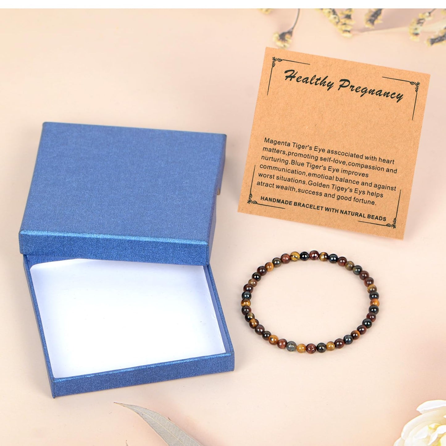 LPBeads Handmade Natural Gemstone Stretch Elastic 4mm Multicolor Tiger's Eye Bracelet Healing Crystal Round Stone Beads Jewelry Gifts for Women Men