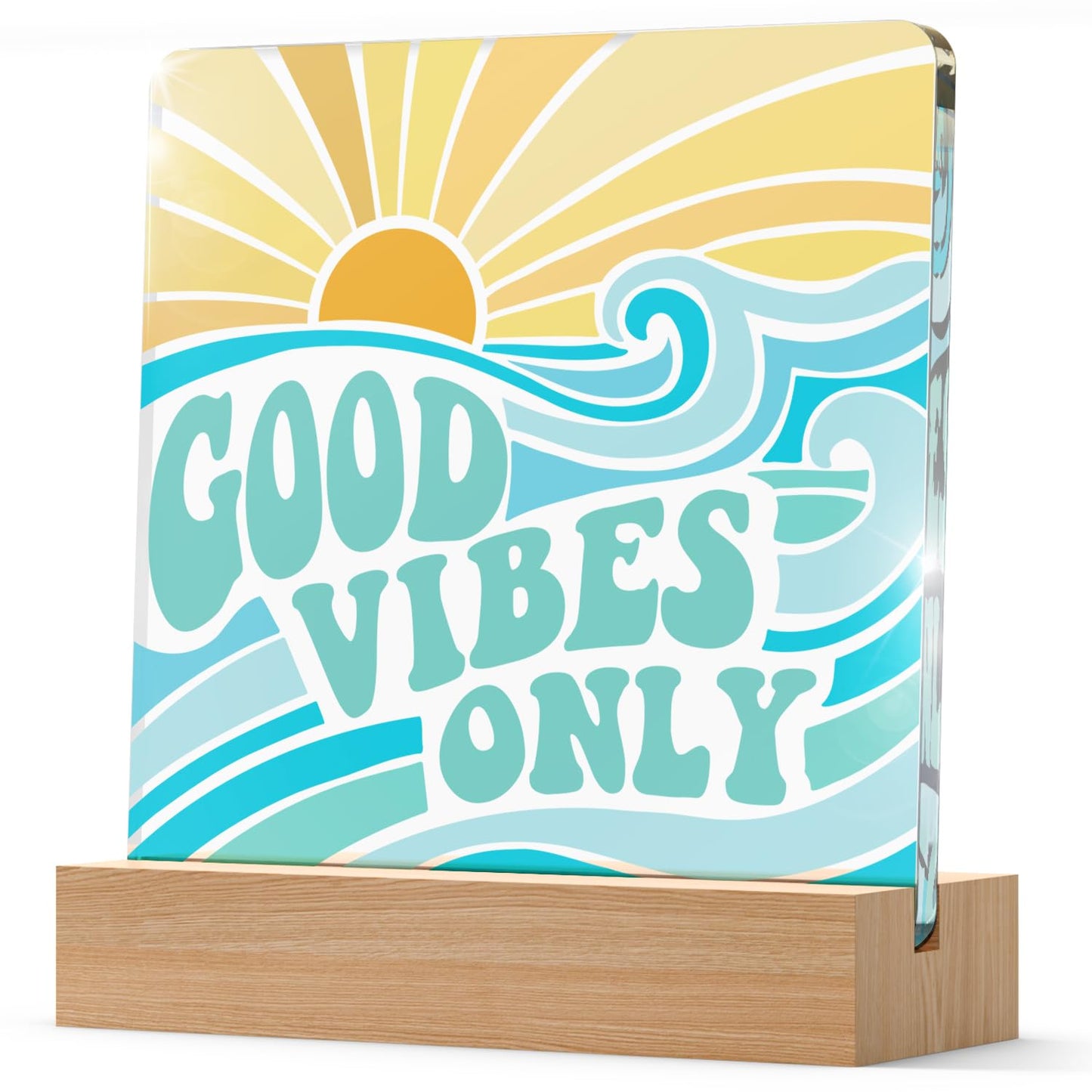 YAANUNULU Good Vibes Only Sign Beachy Room Decor Aesthetic for Beach Lake House, Positive Affirmations Beach Desk Decor, Nautical-Inspired Acrylic Sign Gifts for Women, Summer Displays