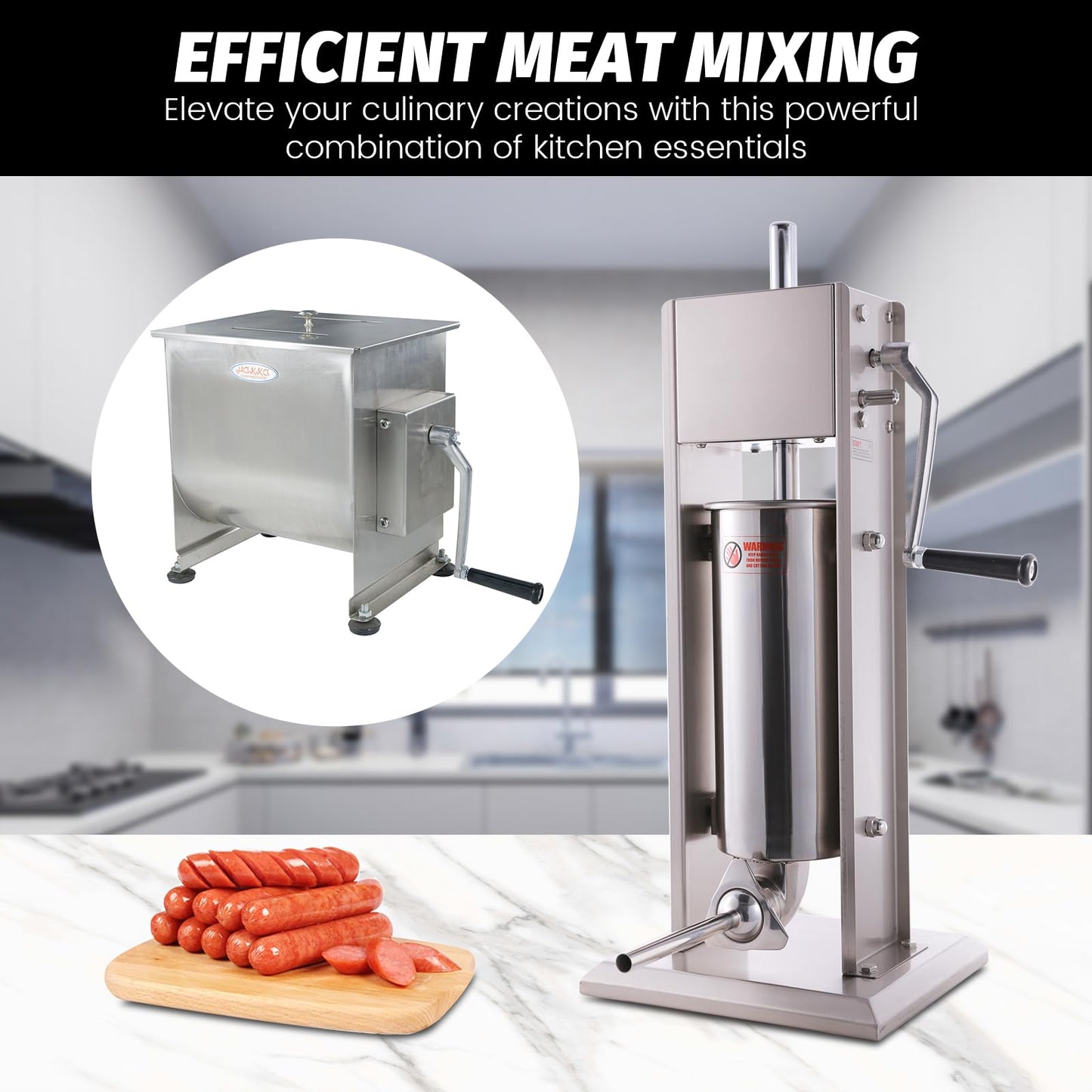 Hakka 15lb/7.5L Manual Fixed Tank Meat Mixer and11 Lb/5 L Sausage Stuffer