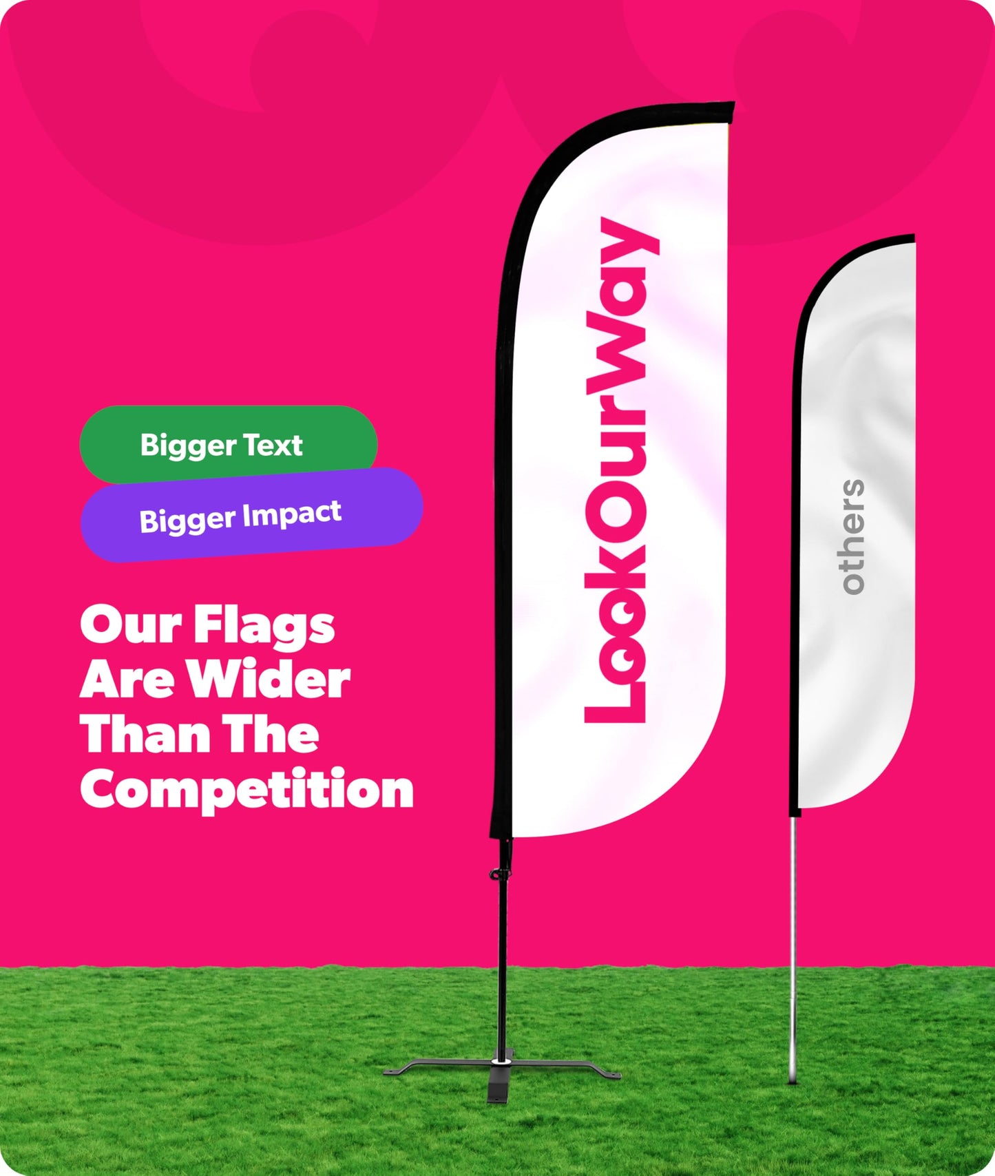 LookOurWay Feather Flag Set - 5ft Tall Advertising Banner Flag with Pole Kit and X-Stand for Business Promotion - Solid Color Red