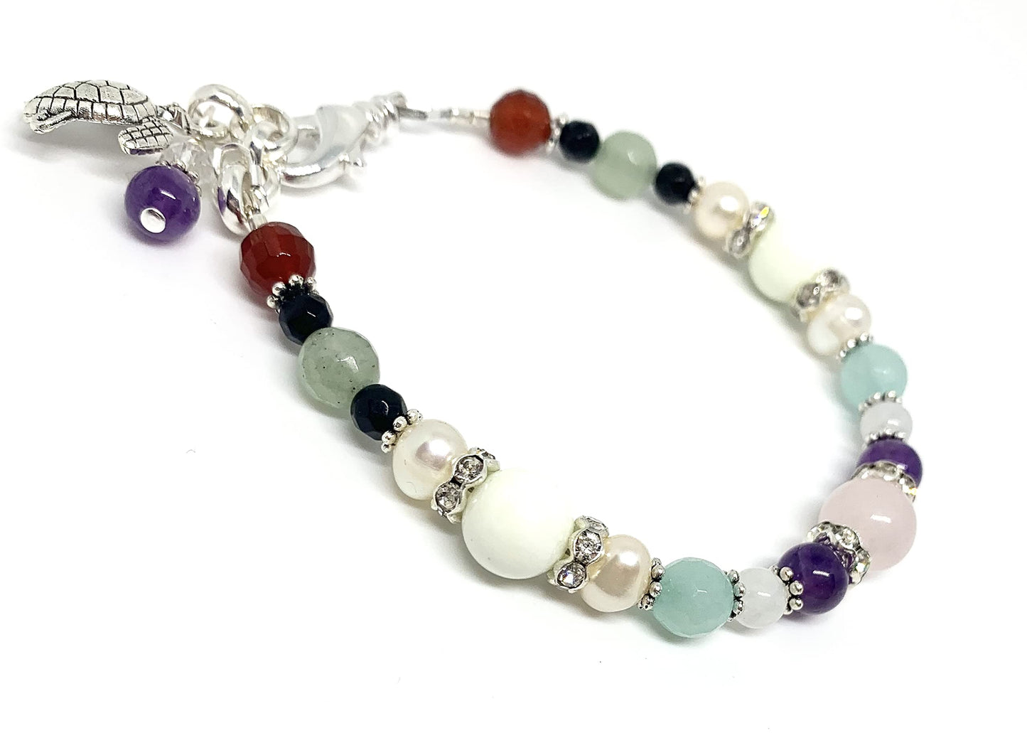 NONA Fertility & Pregnancy Support Bracelet – Genuine Gemstones (Rose Quartz, Amethyst, Moonstone, Black Onyx, Amazonite, Chrysoprase) – Crystal Healing Jewelry for Women