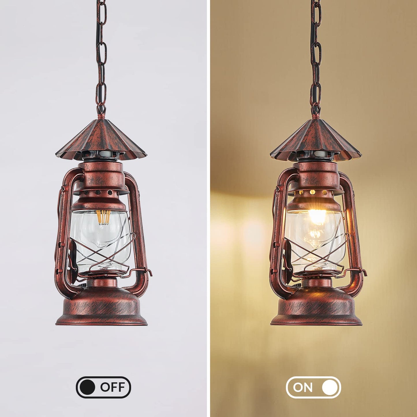 NOXARTE Vintage Pendant Light Lantern Ceiling Light Fixture with Glass Shade Adjustable Chain for Kitchen Island Farmhouse Loft Porch Width 7 Inch x Height 15 Inch