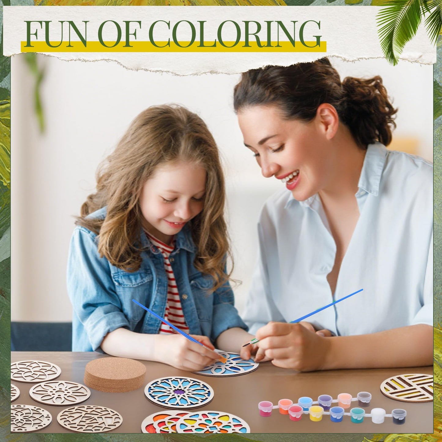 Reallnaive Wood Coasters Craft Kit Paint You Own Coaster Wooden Painting Craft Kits for Adults and Beginners DIY Coasters Kit Mandala Painting Crafts Art Supplies(12 Pcs,Mandala)