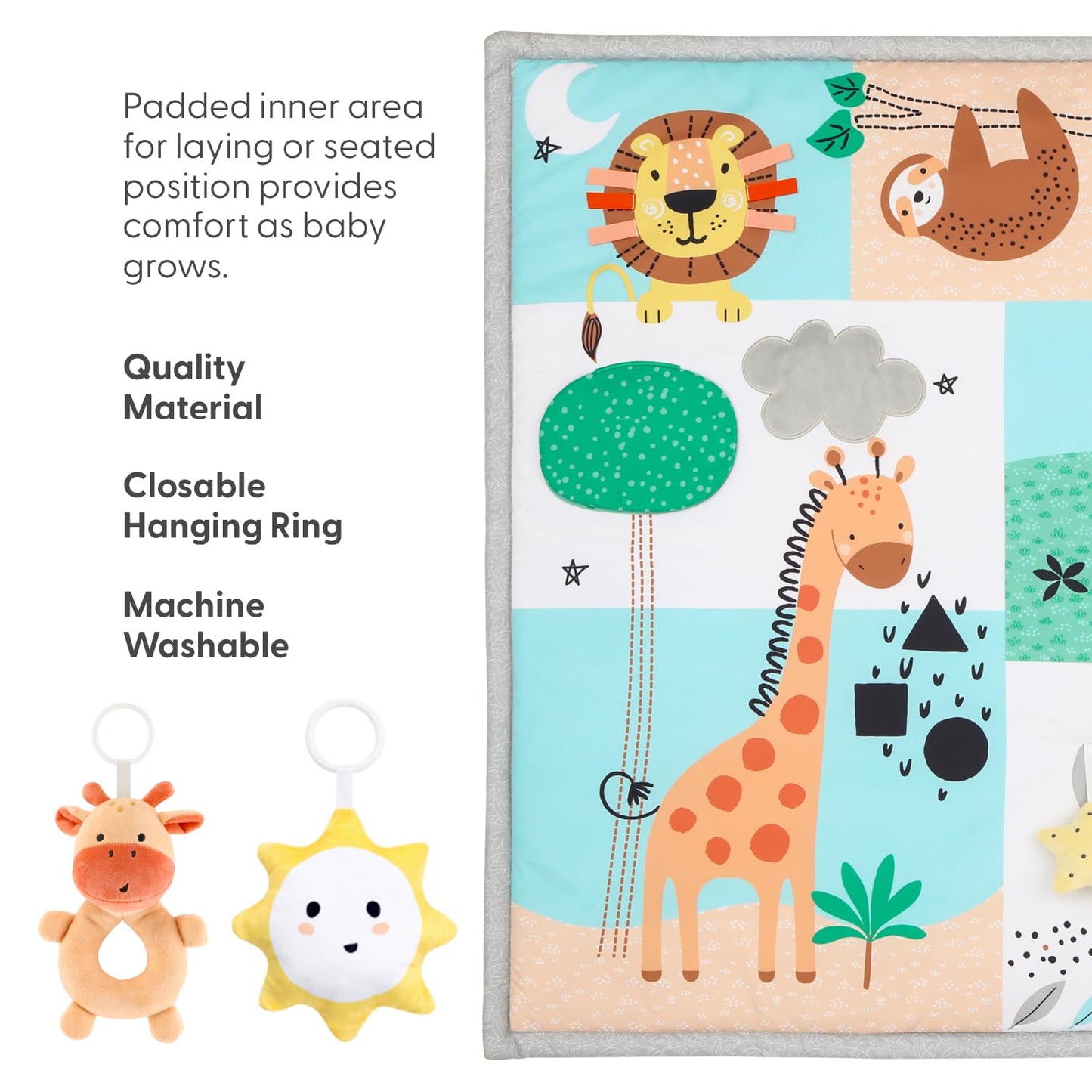 The Peanutshell Unisex Baby Play Gym & 7-in-1 Play Mat - Playmat Baby Toys 0-6, 6-12 Months Tummy Time Mat with Hanging Toys, Soft Padded for Newborns, Infants - Safari