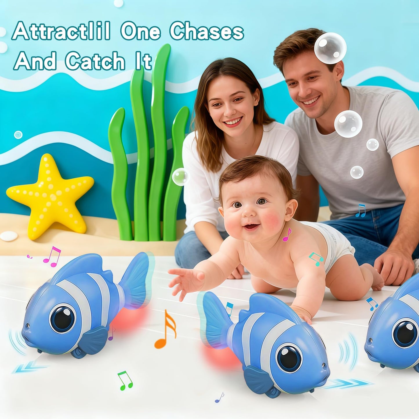 Gzsbaby Musical Baby Toy -Crawling Toy Sensory Tummy Time Toys for Boy Girl, Light-up Walking Dancing Moving Toys Learning Development Infant Toddler Birthday Gifts (Blue)