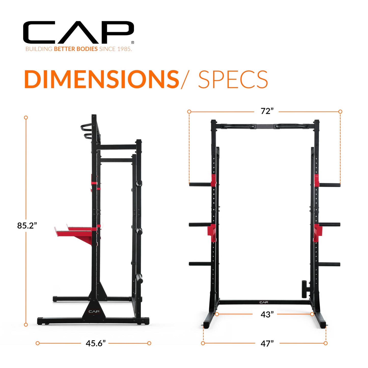 Cap Power Rack with Pull Up Bar & Attachments - Squat Rack & Strength Training Power Cage for Home Gym - White