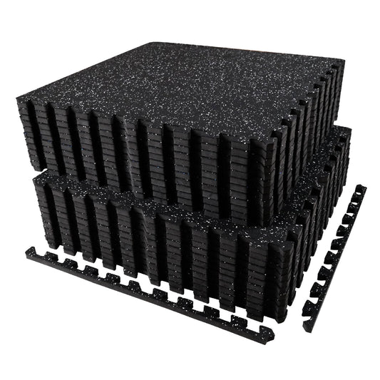 AIRHOP 0.56in Thick 96 Sq Ft Exercise Equipment Mats, 24 Tiles Upgraded Rubber Top with High Density EVA Foam, Large Interlocking Puzzle Gym Flooring for Home Gym, Heavy Weight Workout, 24 x 24in