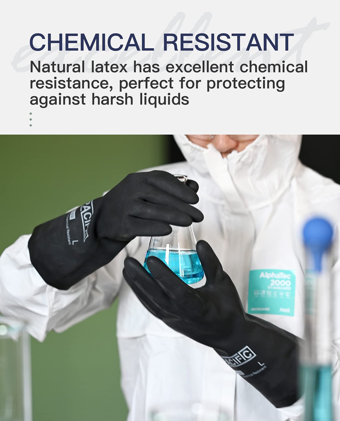 PACIFIC PPE 2 Pairs Chemical Resistant Gloves, Heavy Duty Industrial Rubber Gloves, Resist Acid, Alkali and Oil, 12.6", X-Large