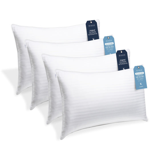 Beckham Hotel Collection 4-Pillow Set – 2 Down Alt & 2 Memory Foam Queen Pillows