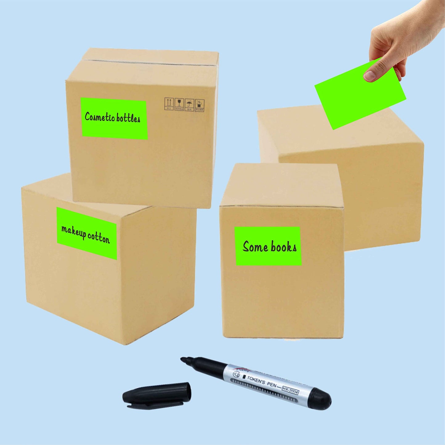 PARLAIM 3 x 5 inch Rectangle Sticker Labels, 250PCS Adhesive Color Coding Stickers for Moving Box Inventory Label, Fluorescent Green