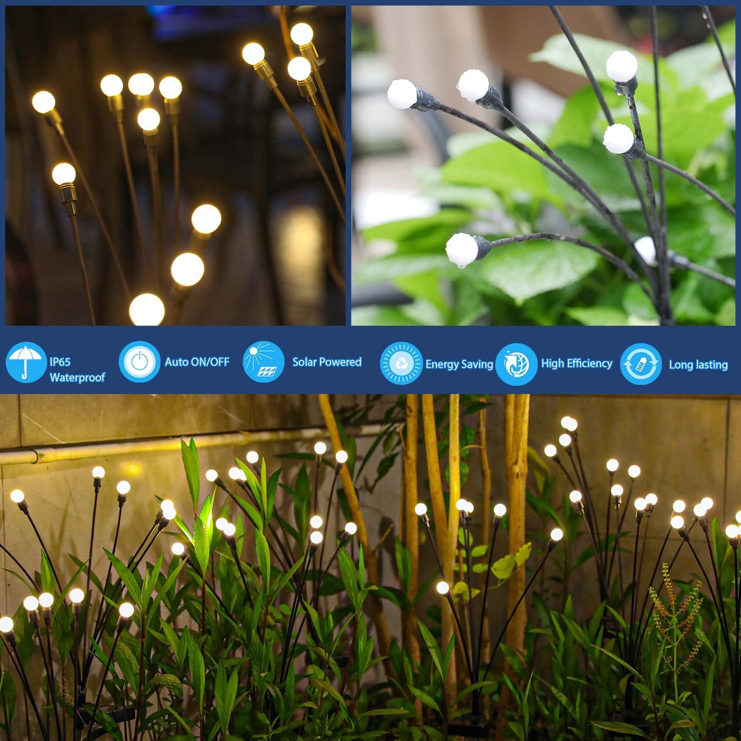 TONULAX Solar Garden Lights 6 Pack - Upgraded Solar Swaying Light, Sway by Wind, Outdoor Lights, Yard Patio Pathway Decoration, High Flexibility Iron Wire & Heavy Bulb Base, Warm White